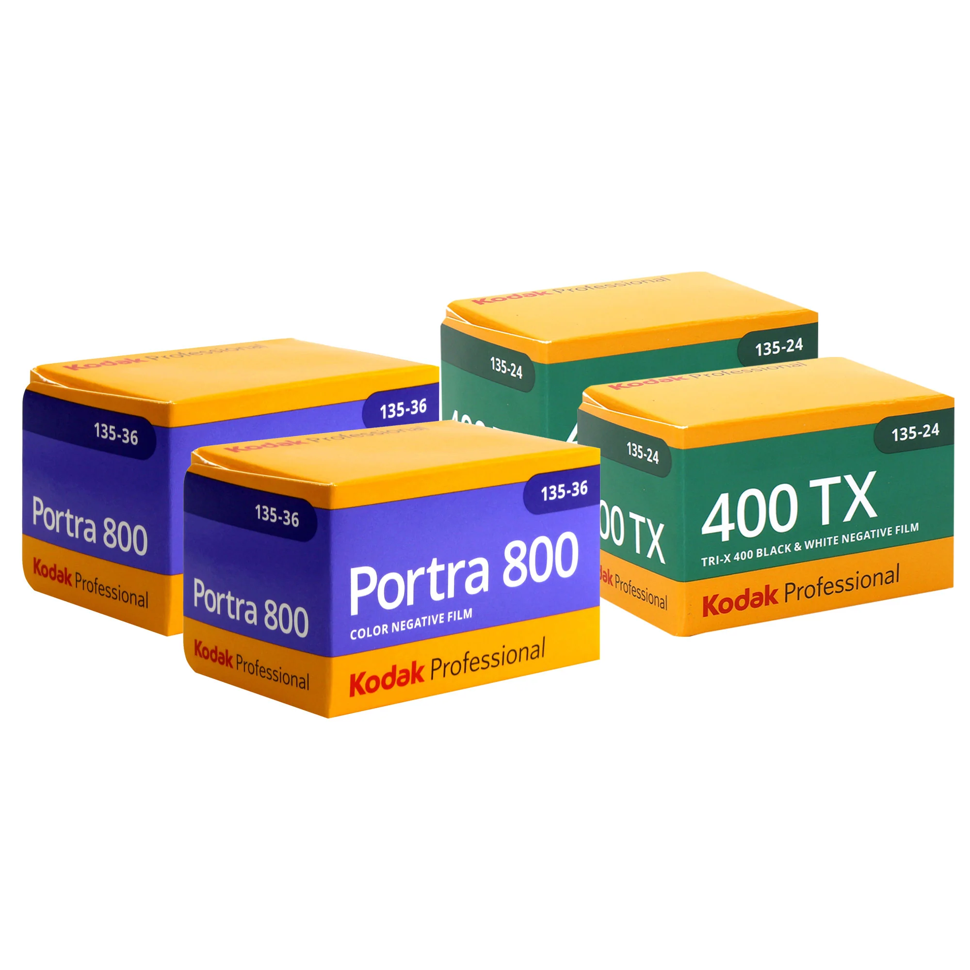 2x Kodak Professional Portra 800 Color Negative Film (35mm Roll Film, 36 Exposures) + 2x Kodak Professional 400TX Tri-X 400 Black & White Negative Film - 24 Exposures (1590652)