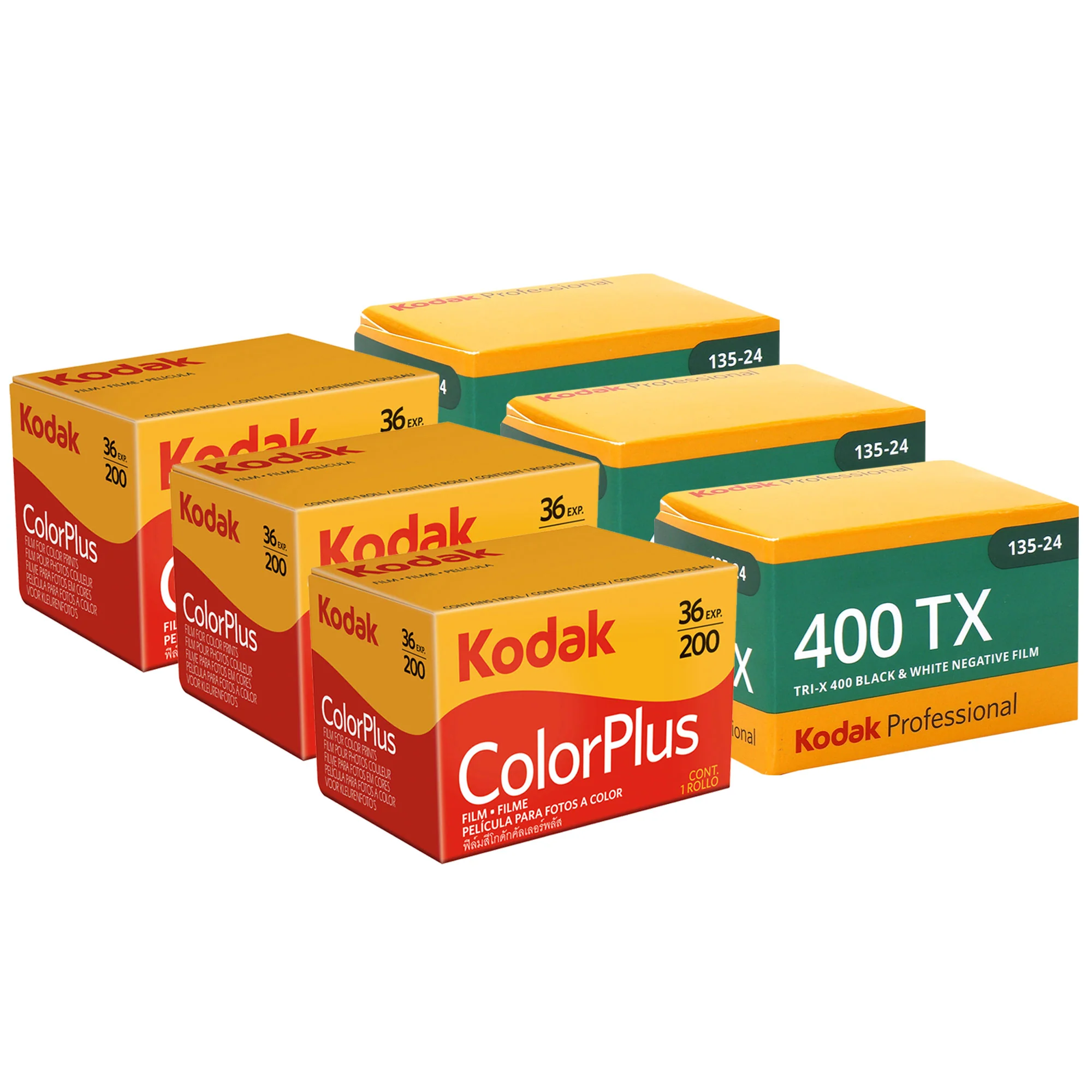 3x Kodak ColorPlus 200 Color Negative Film (35mm Roll Film, 36 Exposures) 6031470 + 3x Kodak Professional 400TX Tri-X 400 Black & White Negative Film - 24 Exposures (1590652)