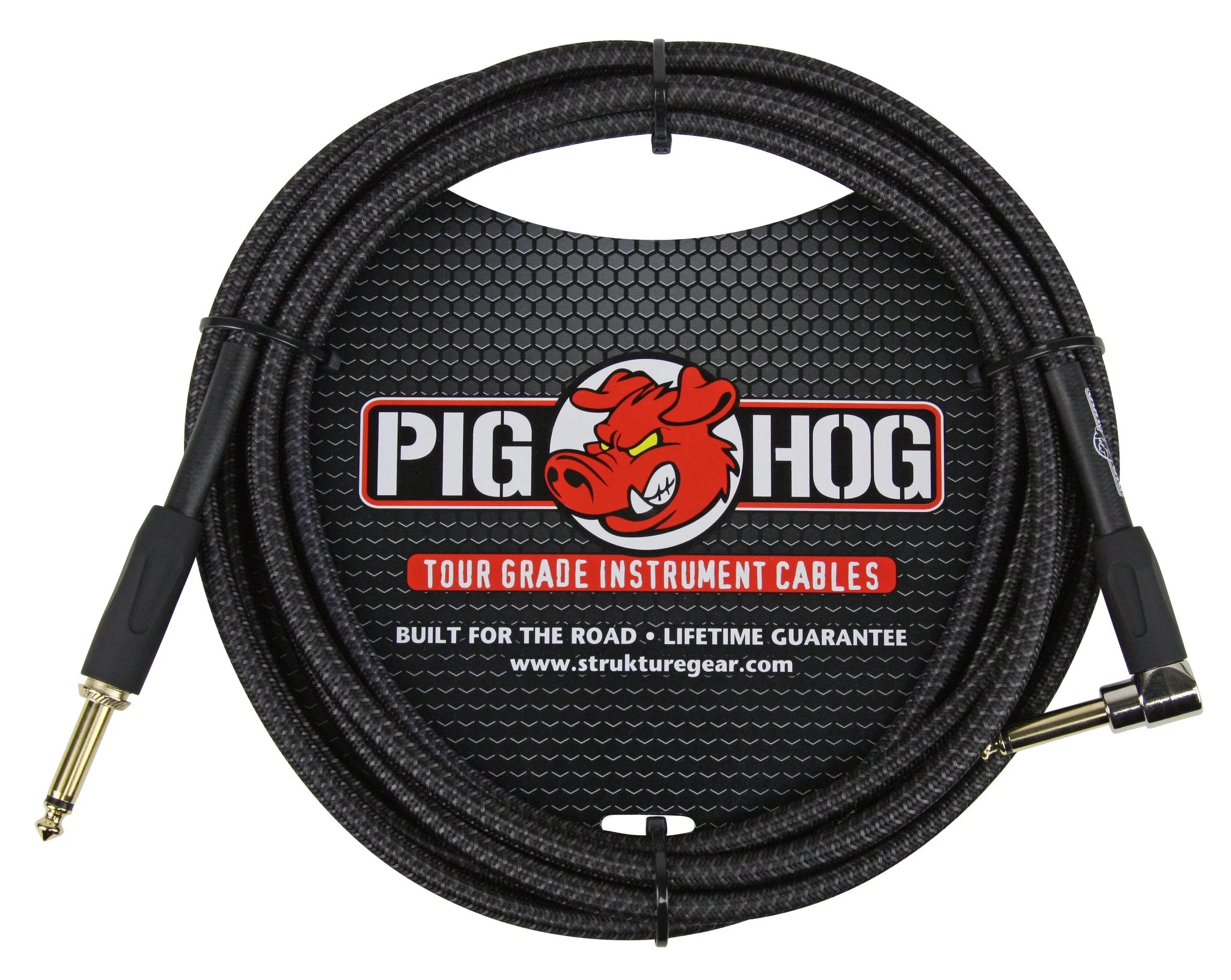6x Pig Hog Black Woven Tour Grade Instrument Cable 1/4" to 1/4" Right Angle 10ft , PCH10BKR - Image 2