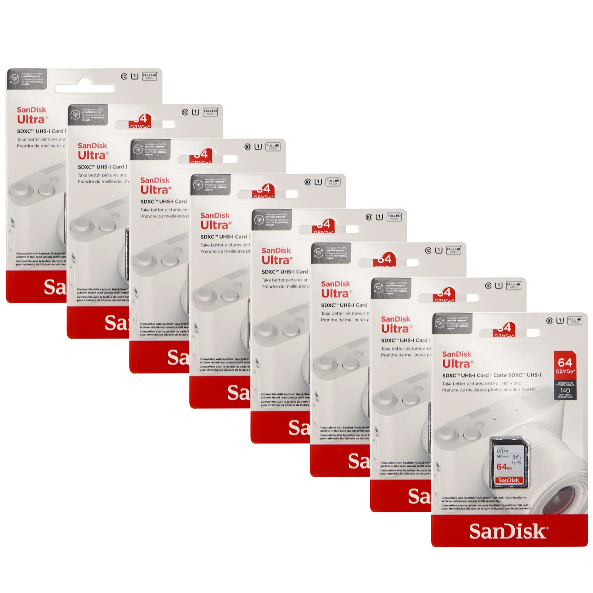8x SanDisk 64GB Ultra SDXC UHS-I Memory Card - Up to 140MB/s, C10, U1, Full HD, SD Card - SDSDUNB-064G-GN6IN