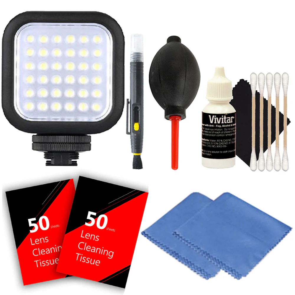Compact LED Light + Lens Cleaner + Dust Blower + 100 Lens Tissue + Cleaning Cloth + 3pc Cleaning Kit