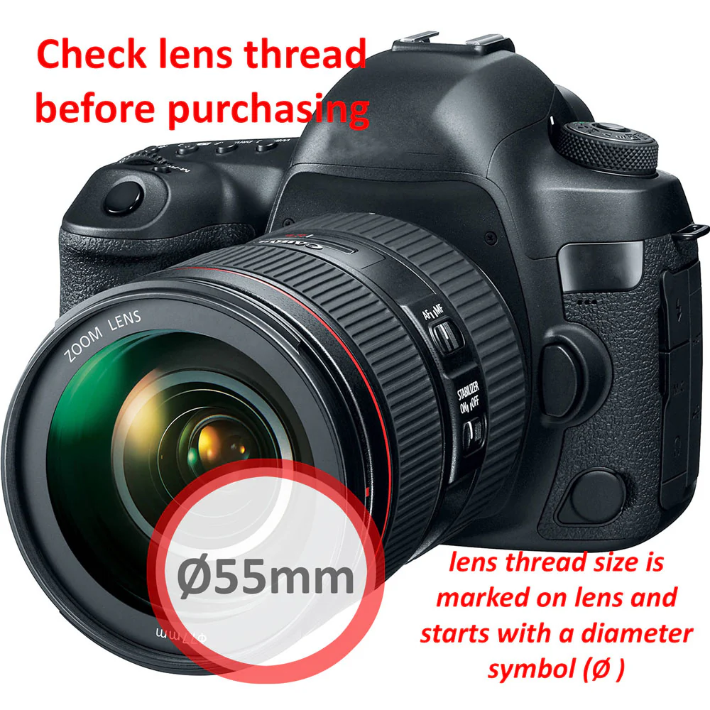Slave Flash + Wide Angle Lens & Telephoto Lens Kit for 55mm + Filter Kit + Tulip Lens Hood + Lens Cap + Lens Cap Holder + 3pc Cleaning Kit - Image 7