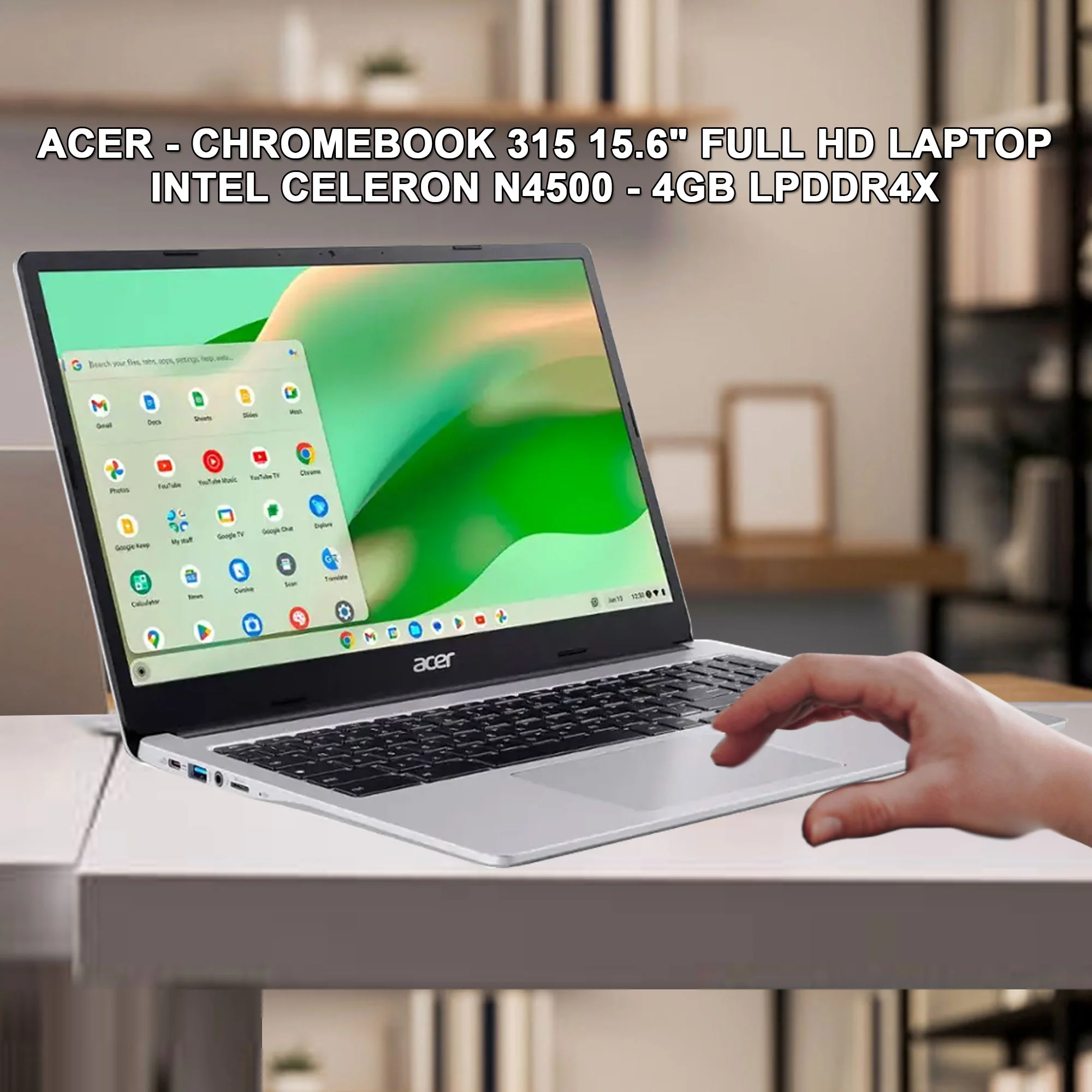 Acer Chromebook 315 15.6" Full HD Laptop - Intel Celeron N4500, 4GB LPDDR4X, 64GB eMMC (Sparkly Silver) with Protective Case + 256GB microSDXC Card Bundle - Image 2