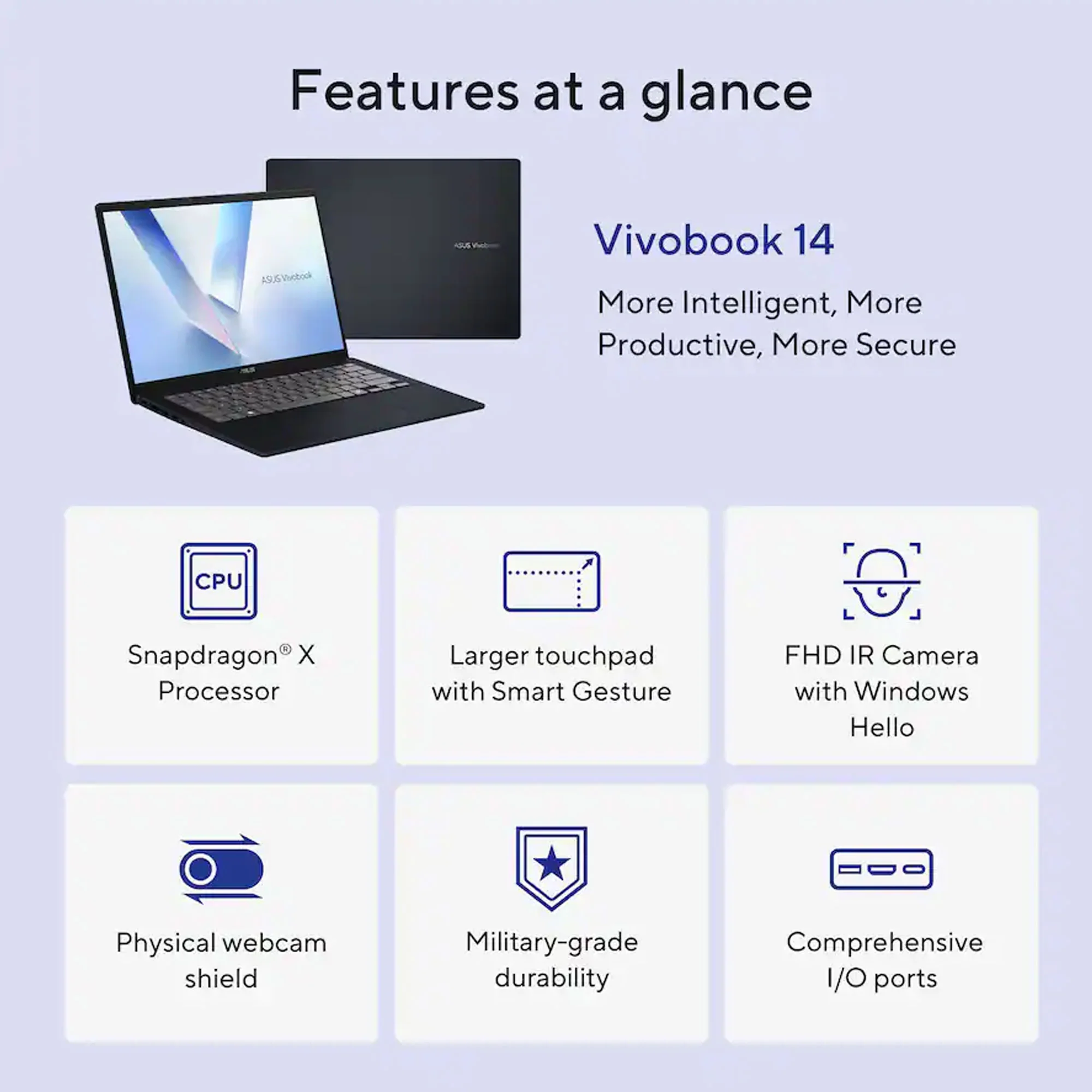 ASUS Vivobook 14 14" FHD+ Laptop - Snapdragon X - 16GB Memory, 512GB SSD (Quiet Blue) with SanDisk Cruzer Blade 128GB USB Flash Drive + Protective Bag - Image 6