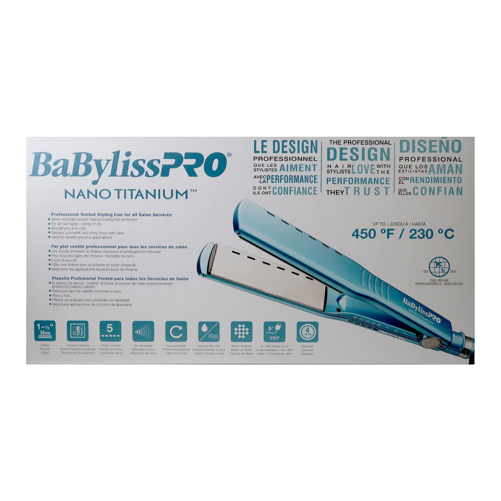 BaByliss Pro Nano Titanium Vented Ionic Flat Iron 1½" BNT4093TUC with Conair Pro Ceramic Tools Large Round Brush 2½" CPBCTR25 - Image 4