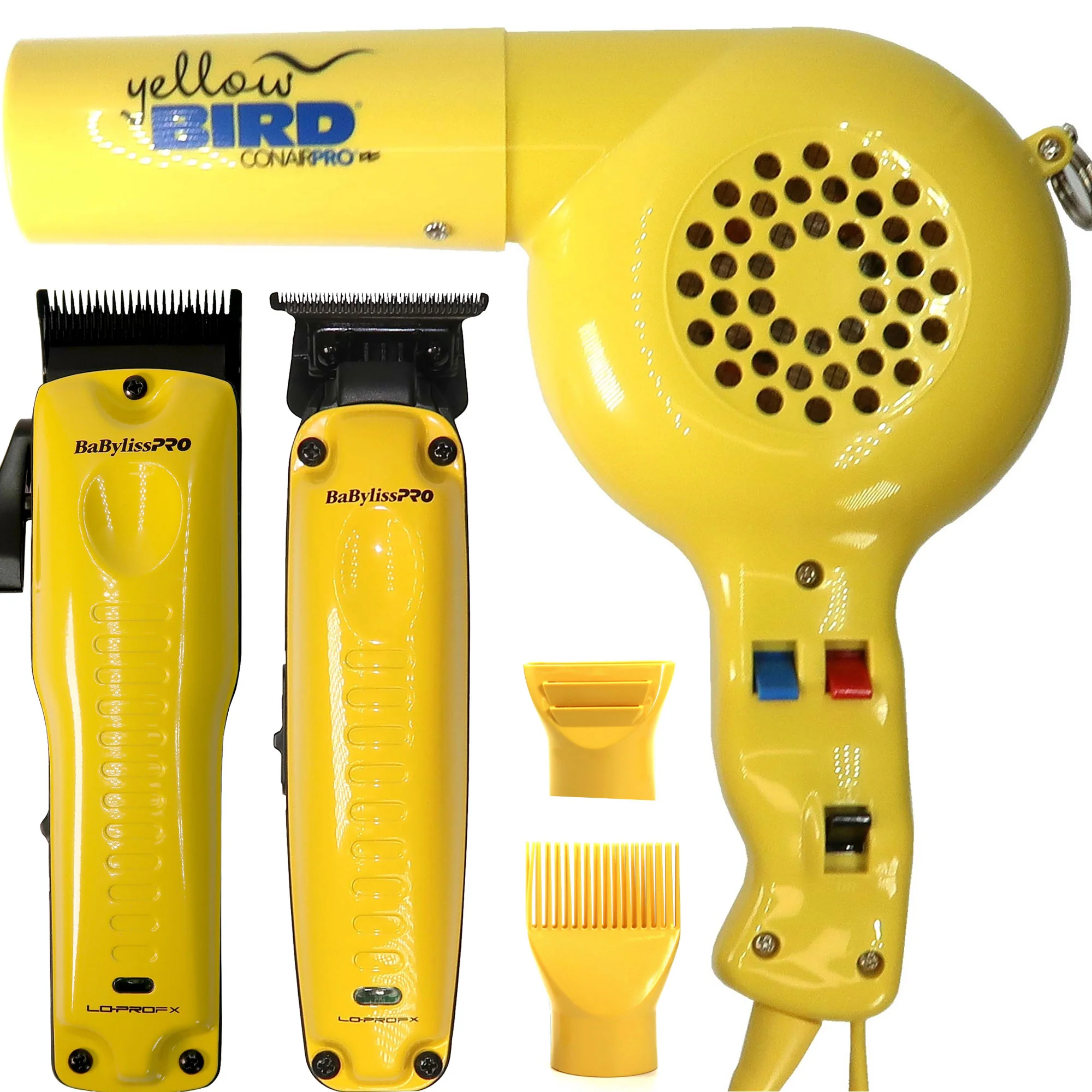 BaByliss Pro Limited Edition LO-PROFX Clipper FX825YI with Cordless Trimmer FX726YI and Hair Dryer YB075W Yellow