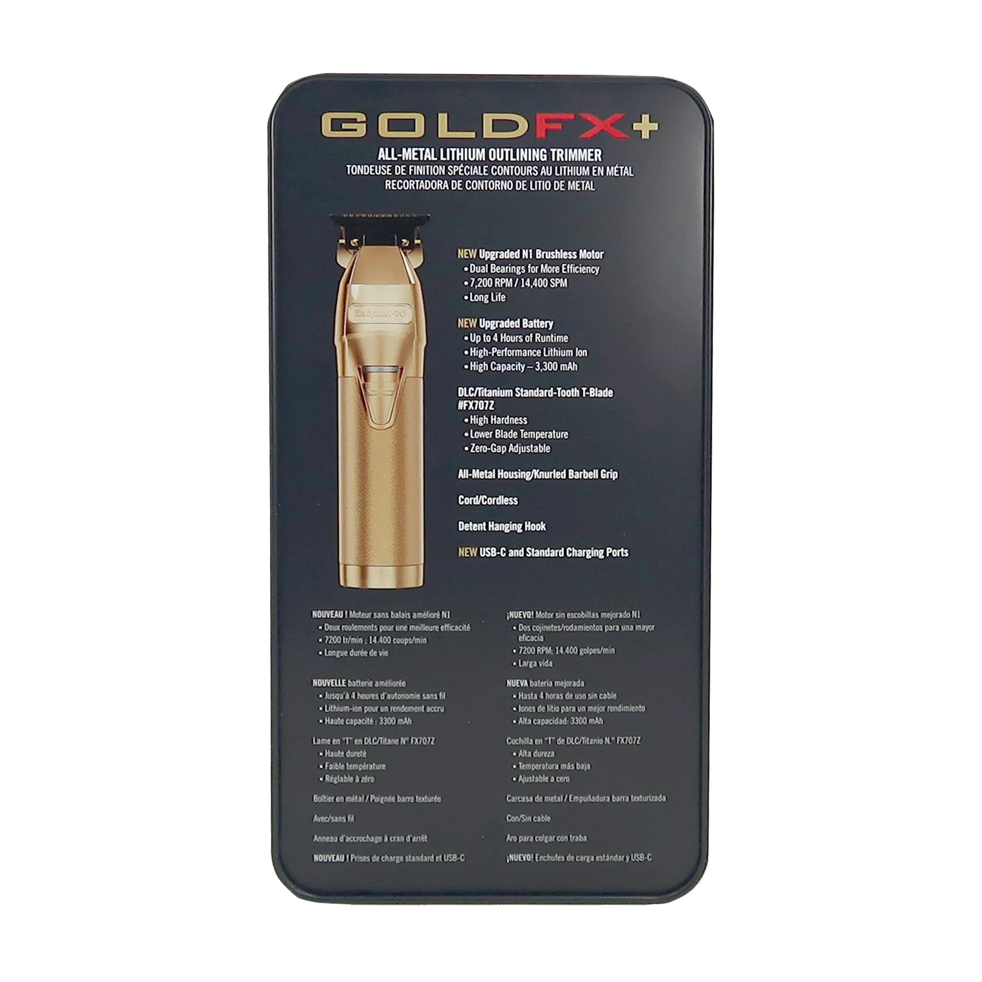 BaByliss Pro GOLDFX+ All-Metal Lithium Outlining Trimmer Gold #FX787NG with Babyliss Pro Foil Cord / Cordless Double Foil Shaver #FXFS2G - Image 6