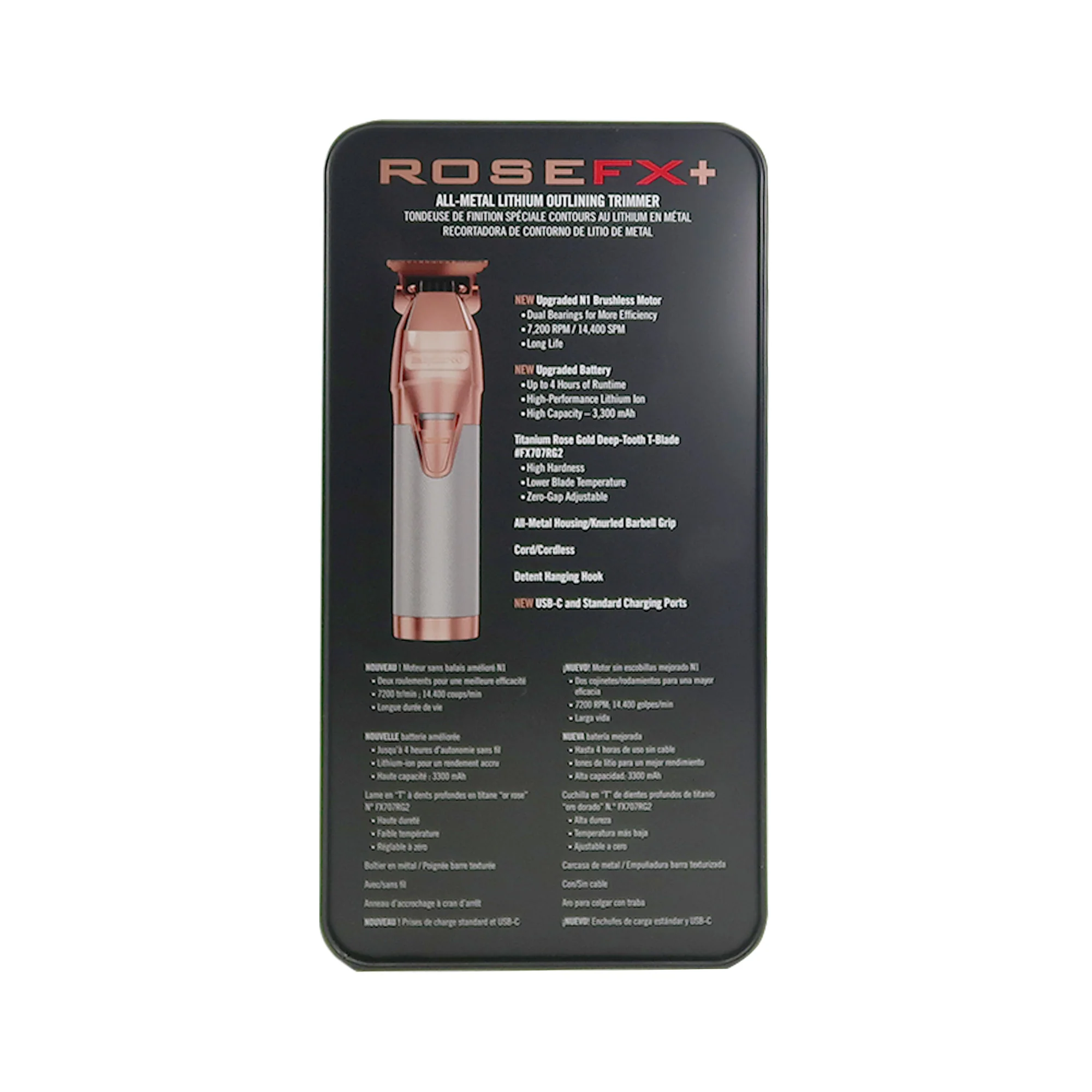 BaByliss Pro ROSEFX+ Professional Cord/Cordless Lithium Outlining Trimmer Rose Gold FX787NRG with FX707RG2 Replacement Deep Tooth T-Blade 2.0MM and Neck Brush - Image 6