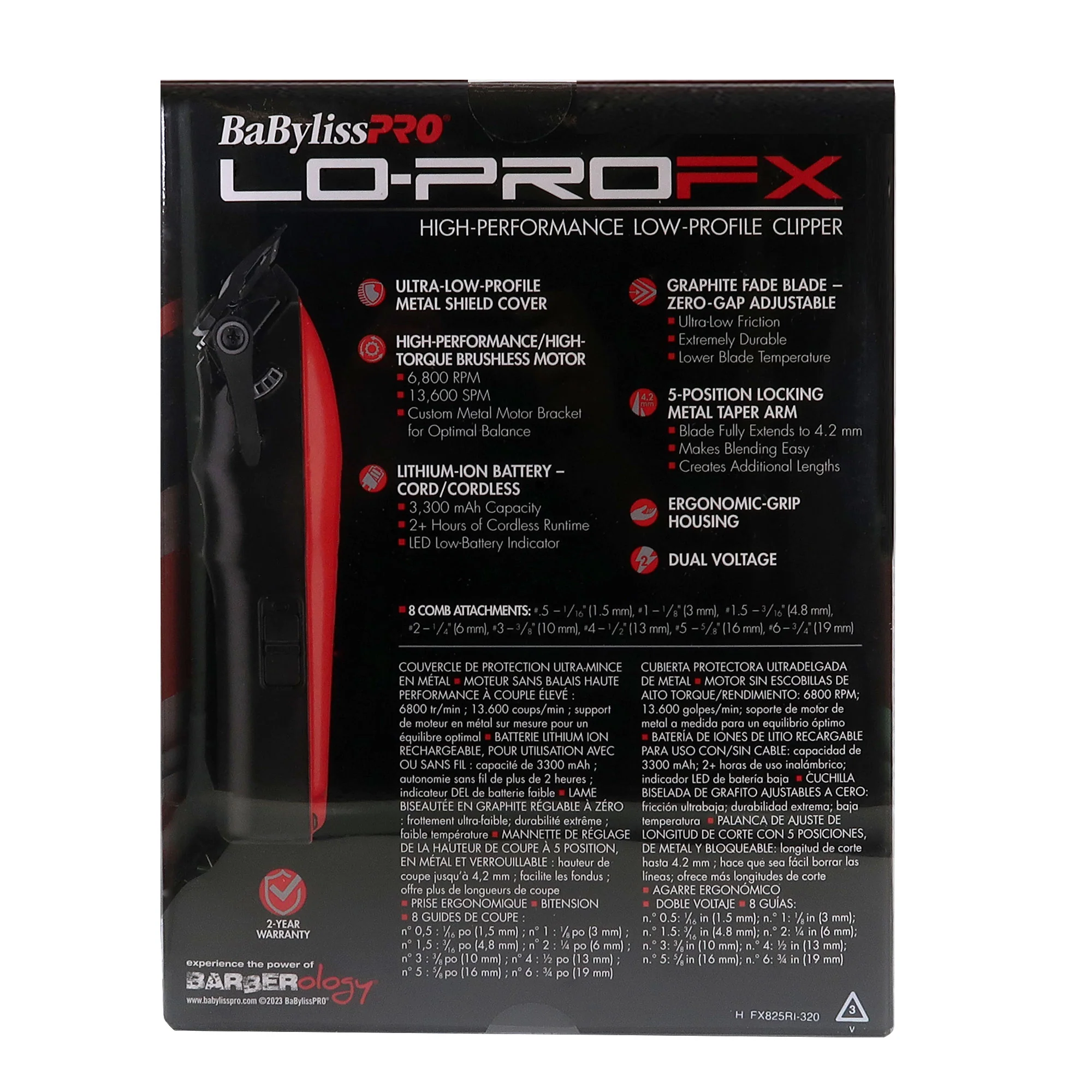 BaByliss Pro Limided Edition LO-PRO FX Cordless Clipper (Van Da' Goat) FX825RI with FOILFX02 Cordless Double Foil Shaver FXFS2B and Professional Texturizing Comb - Image 5