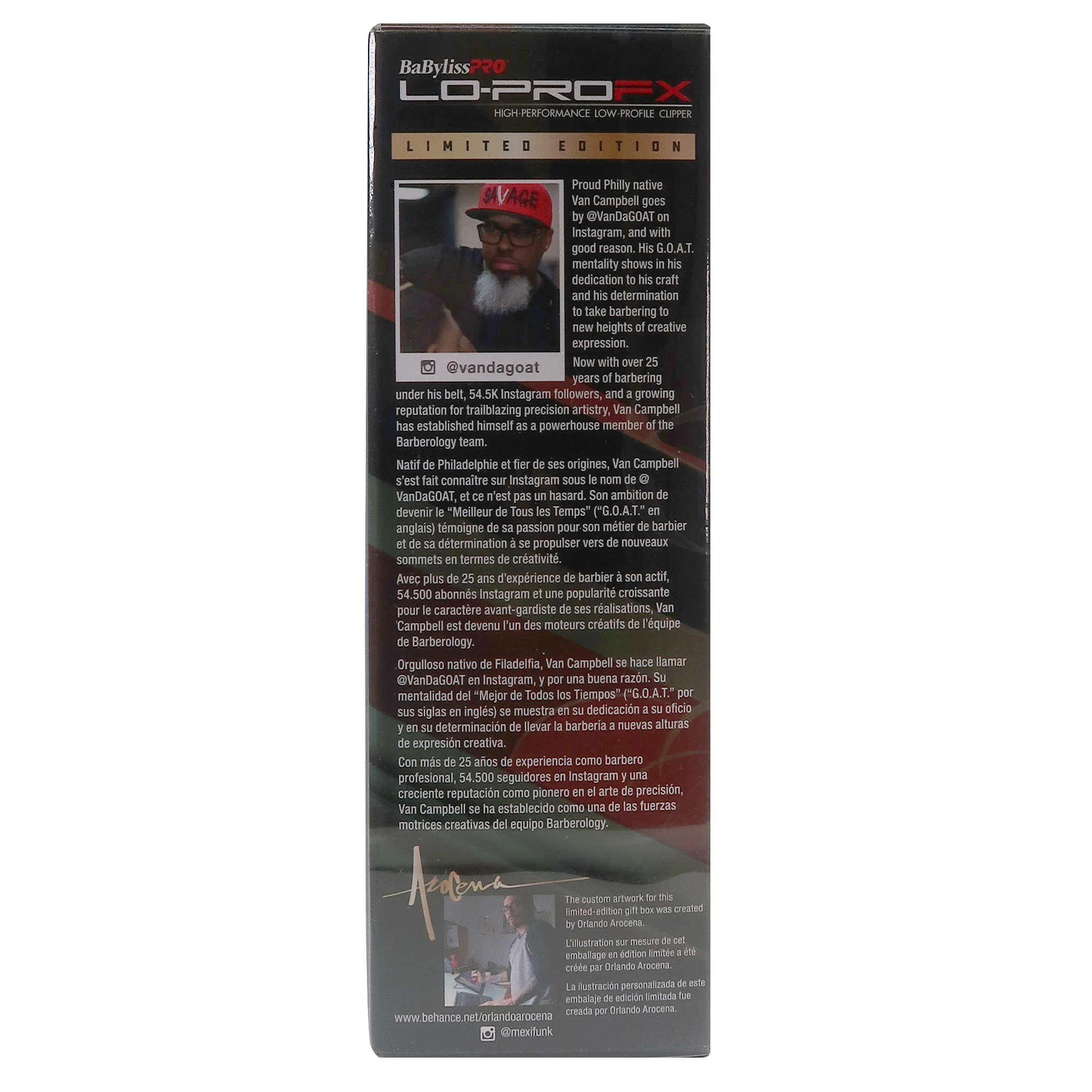 BaByliss Pro Limided Edition LO-PRO FX Cordless Clipper (Van Da' Goat) FX825RI with FOILFX02 Cordless Double Foil Shaver FXFS2B and Professional Texturizing Comb - Image 6