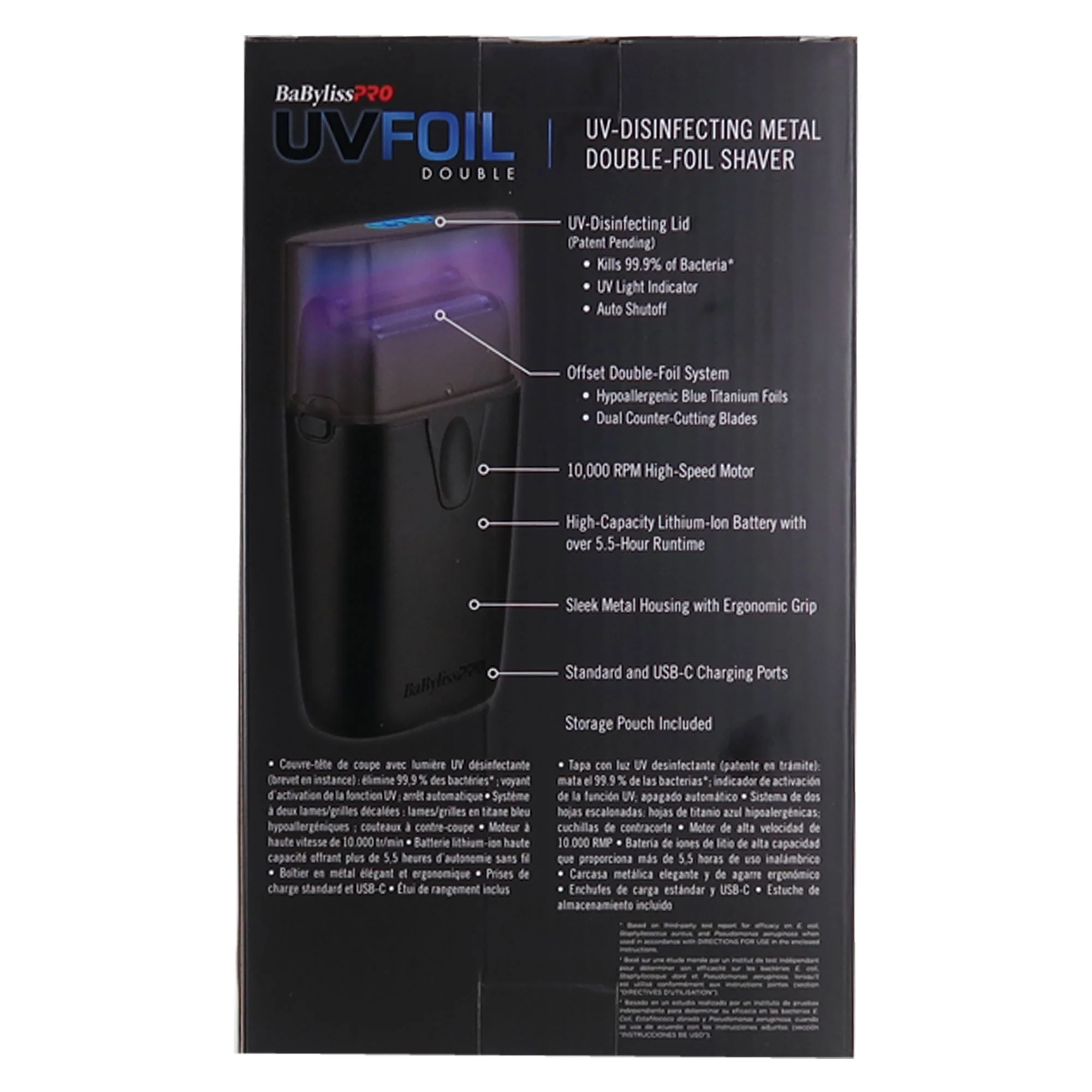 BaByliss Pro LIMITED EDITION UVFOIL UV-Disinfecting Metal Double Foil Shaver FXLFS2MB (Matte Black) with Foil Shaver Storage Case - Image 6