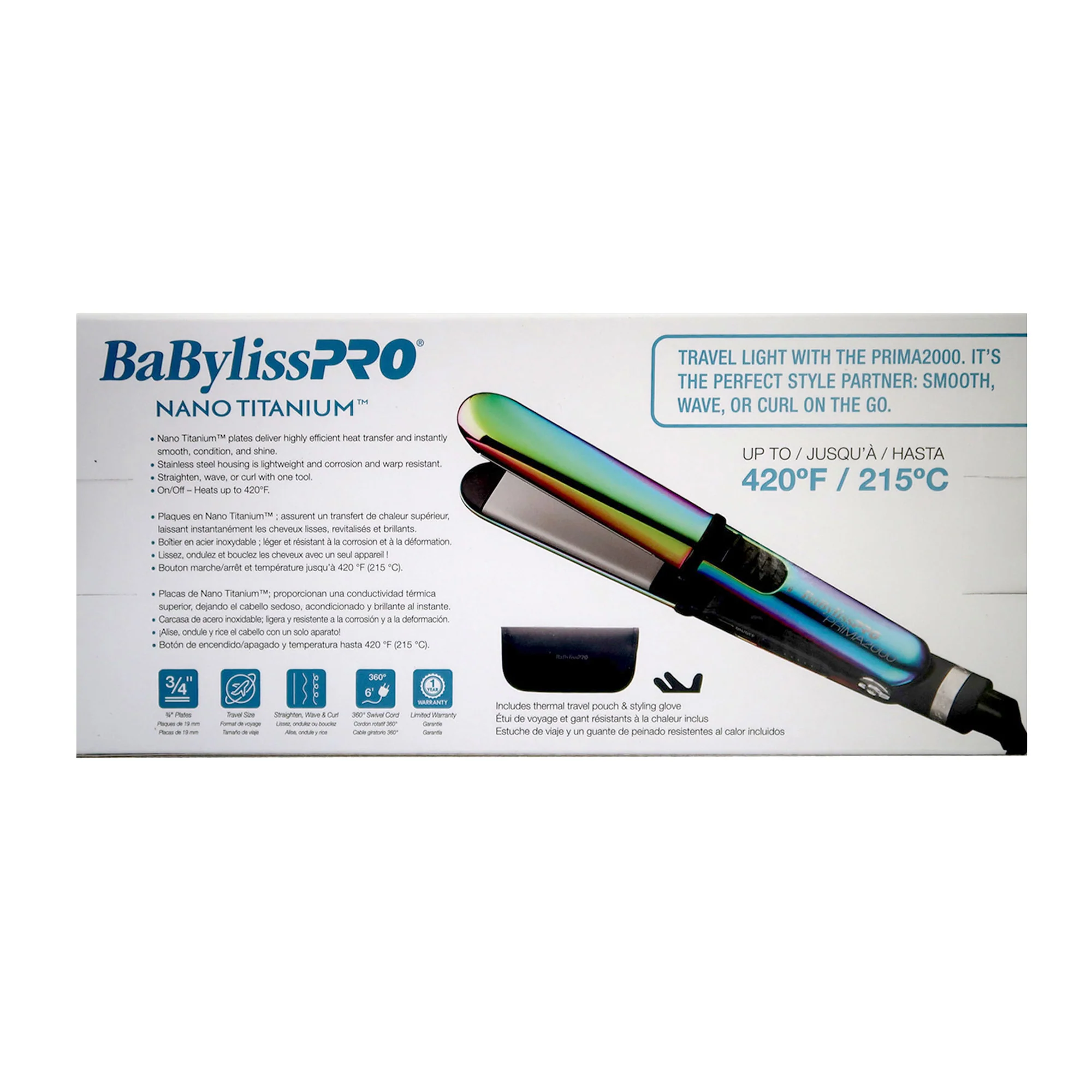 BaByliss Pro Nano Titanium Prima2000 3/4" Stainless Steel Mini Iron Iridescent #BNTBRB2000UC - Image 8