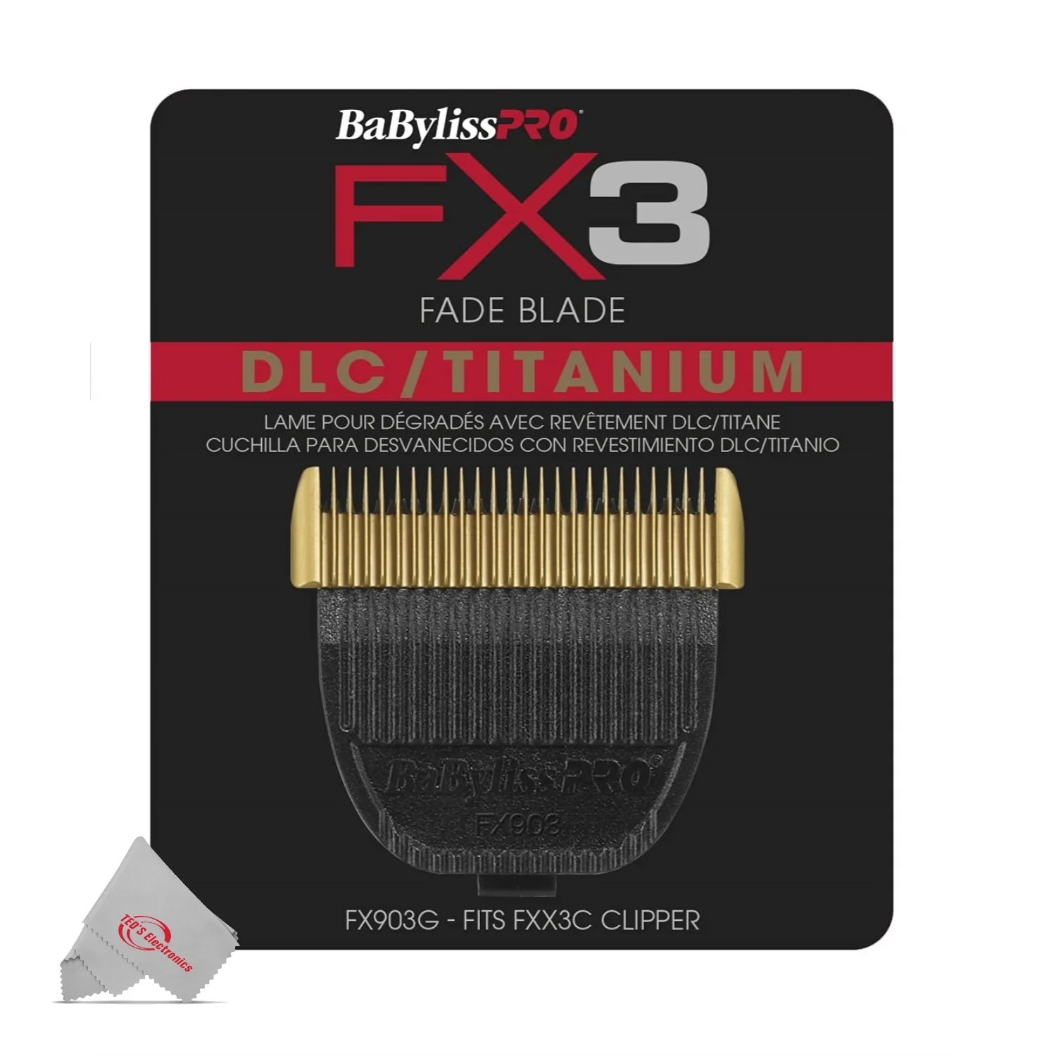 BaByliss Pro FX3 DLC Titanium Fade Replacement Blade Fits FXX3C Clipper #FX903G - 3 Count - Image 3