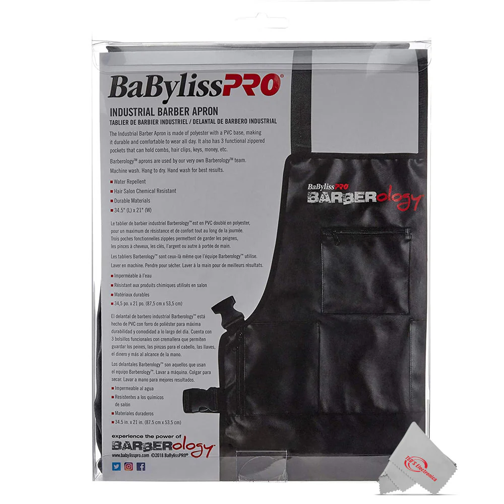 Babyliss Pro Barberology Industrial Barber Apron with Barberology Comb Set (Clipper, Cutting, Taper Combs) - Red and Barberology 10oz Spray Bottle - Image 5