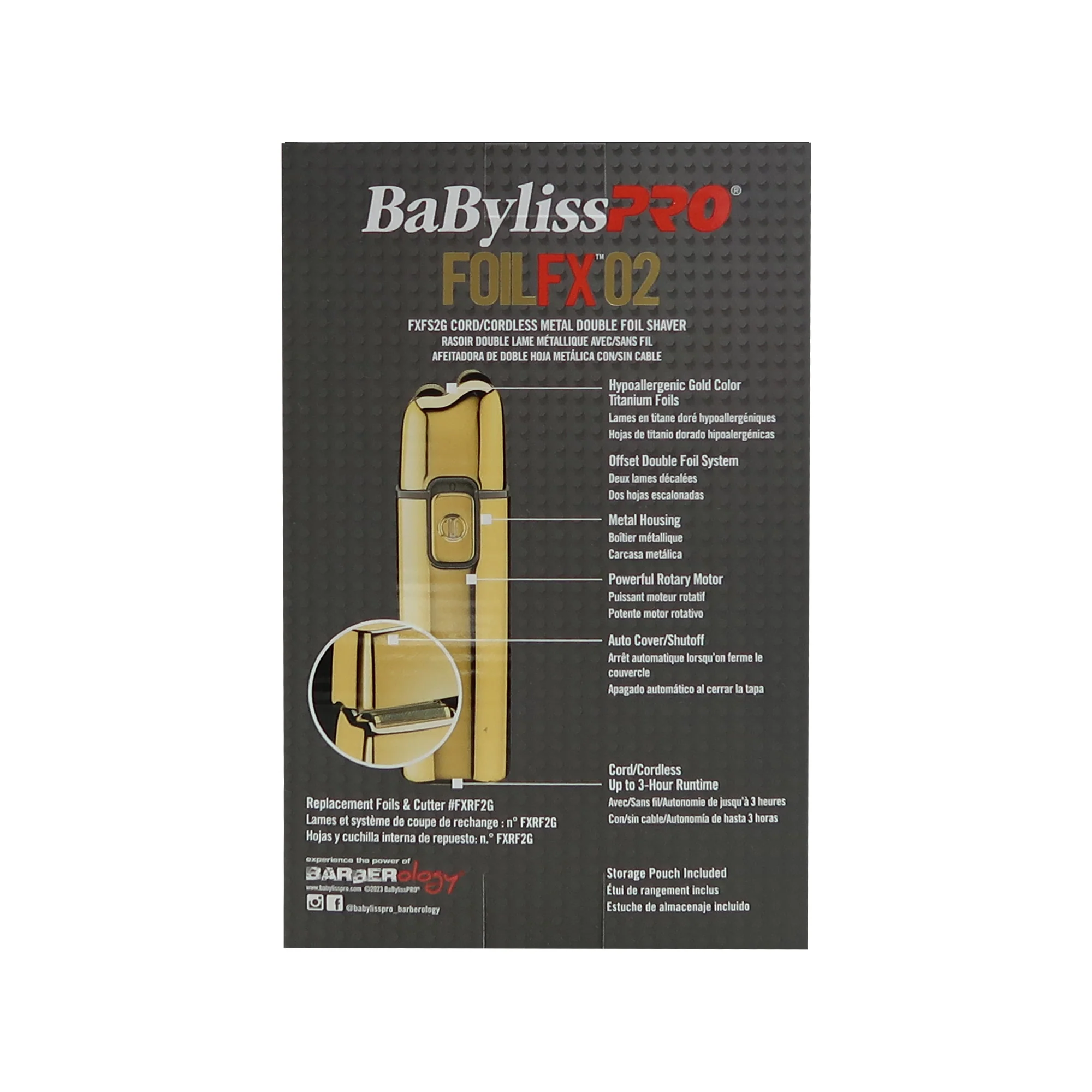 Babyliss Pro Foil FX02 FXFS2G Cord / Cordless Metal Double Foil Shaver + BaByliss Pro Fade Brush BPFADEB + BaByliss Pro 9" Comb - Image 5