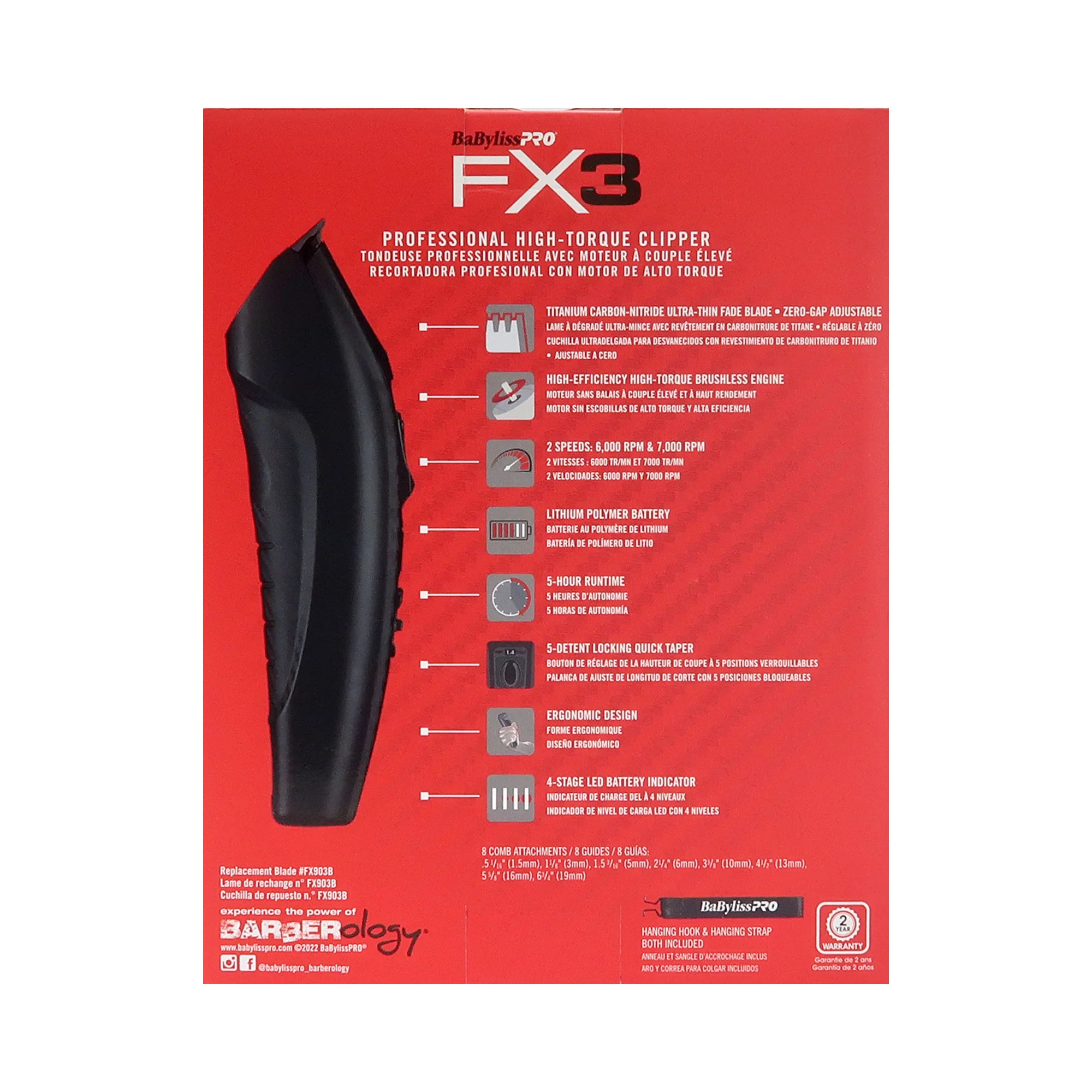 BaByliss Pro FX3 High Torque Cordless Clipper FXX3CB with FX3 Professional High-Speed Foil Shaver FXX3SB and FX3 High Torque Trimmer FXX3TB - Image 5