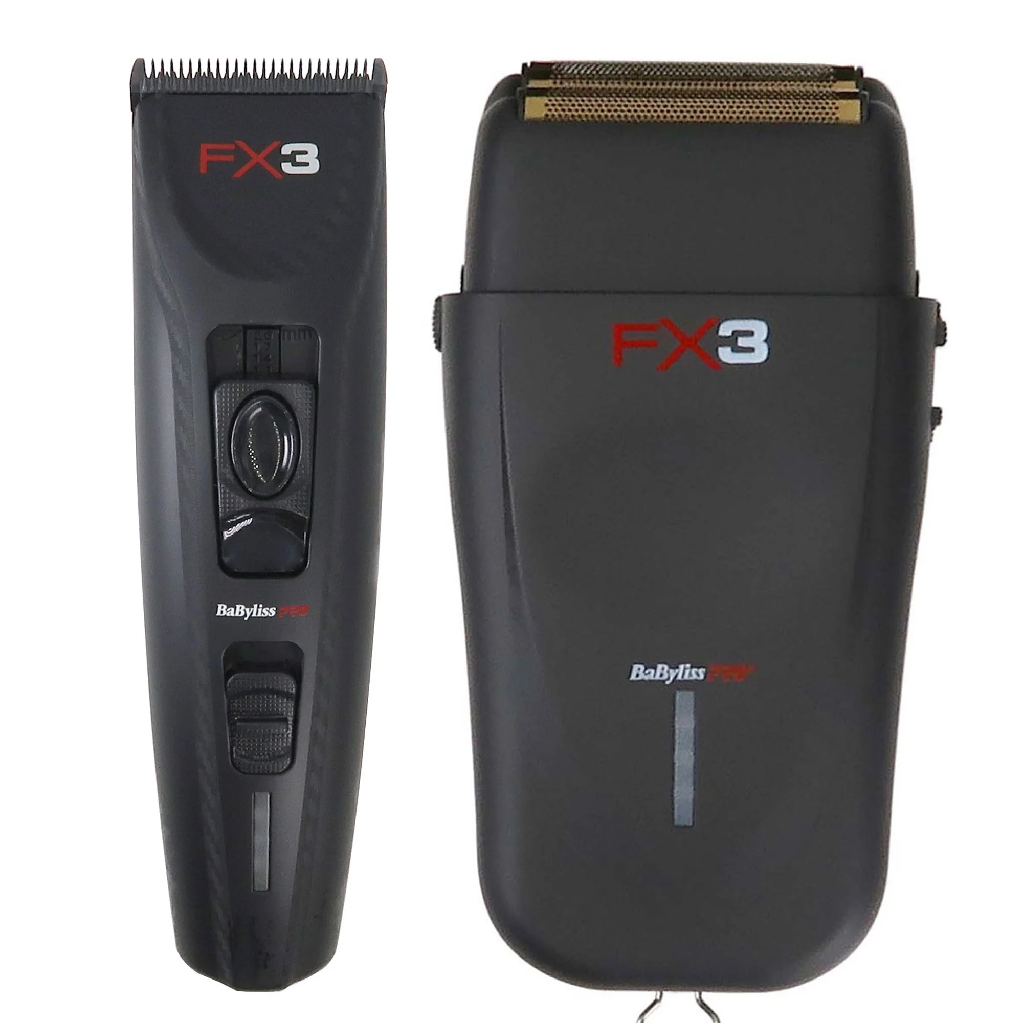 BaByliss Pro FX3 Black High Torque Cordless Clipper FXX3CB (Black) + BaByliss Pro FX3 Professional High-Speed Foil Shaver - Black #FXX3SB (Dual Voltage)