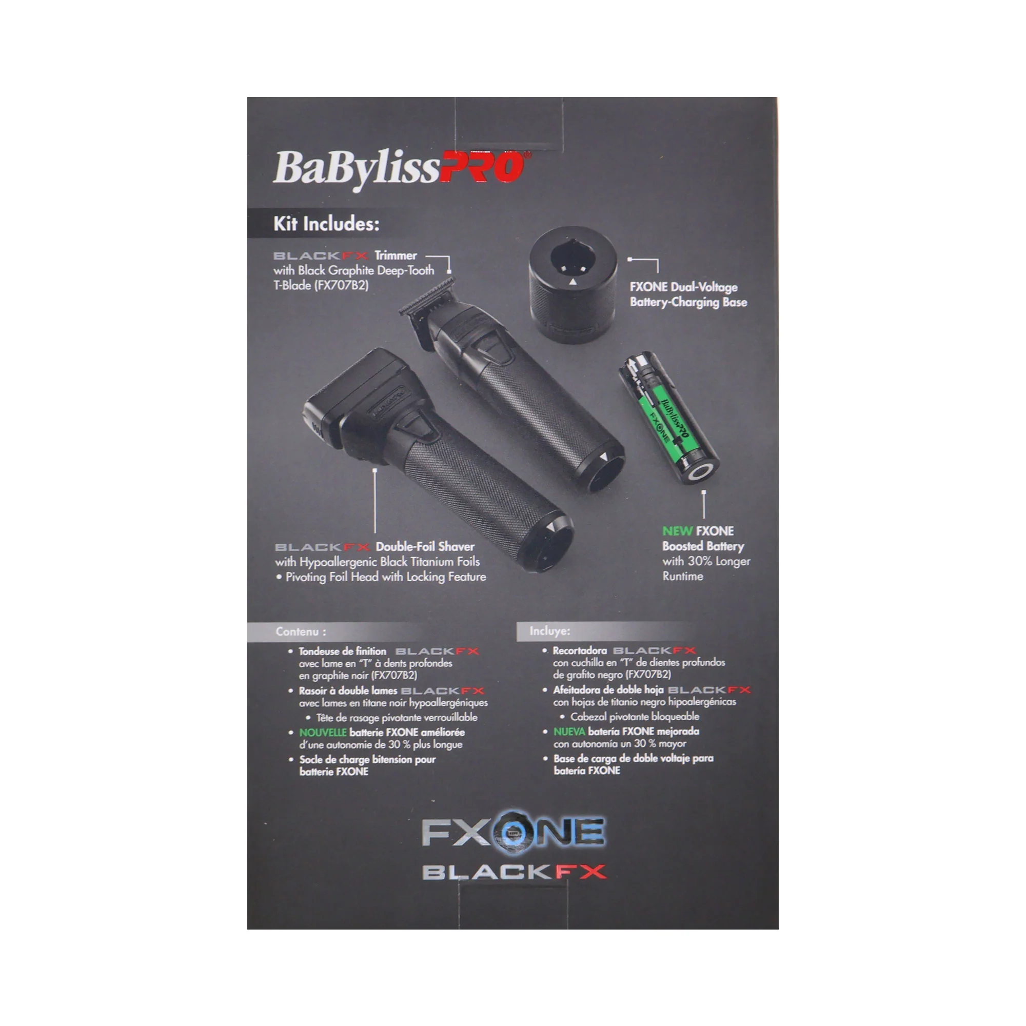 BaByliss Pro FXONE BlackFX Limited Edition Prepack - Stick Shaver and Outlining Trimmer Black FX1FSTMBPK + BaByliss Pro FXONE Dual-Charging Prepack FXC2BPPK + BaByliss Pro Pro Cutting Cape + BaBylissPRO Barberology 9" Comb - Black + BaByliss Pro Fade Brus - Image 5