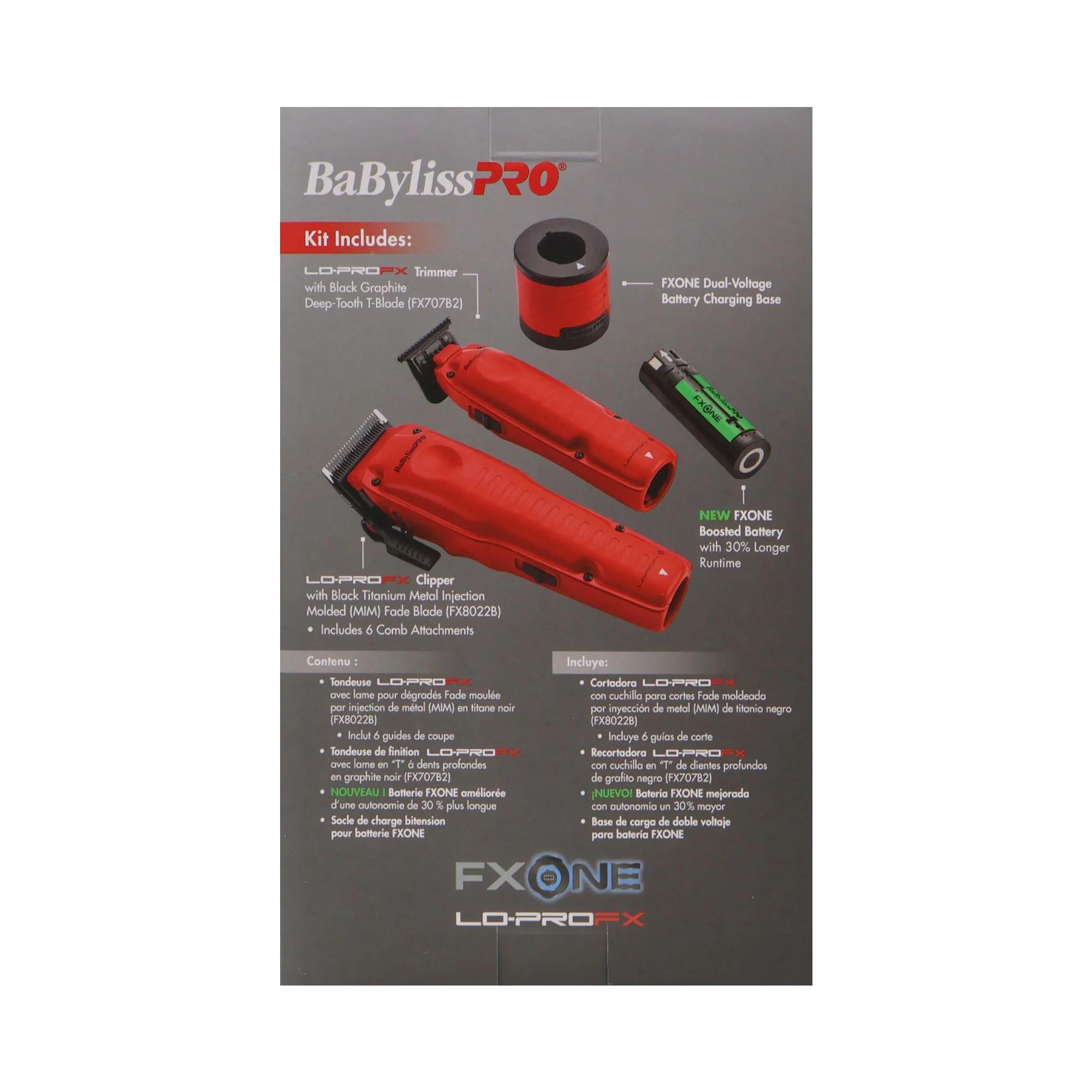 BaByliss Pro FXONE LO-PROFX Hair Clipper, Trimmer, Charging Base and Boosted Capacity Battery (Red) FX129MRPK - Image 5