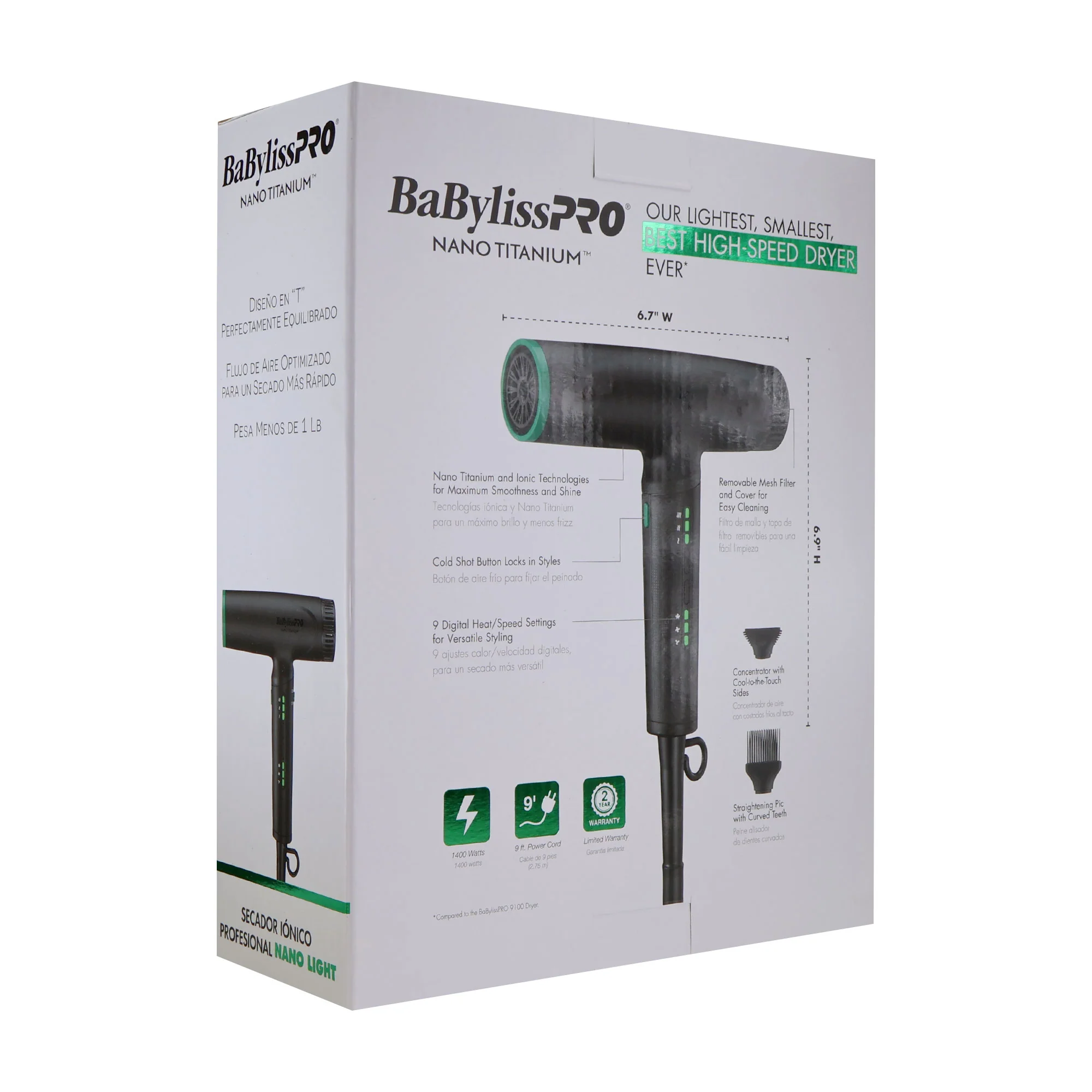 BaByliss Pro Nano Titanium Limited Edition Pro Nano Light Ionic Hair Dryer (Tomb45 Collection) with Nano Titanium 1" Ultra-Sleek Flat Iron and Brush - Image 4