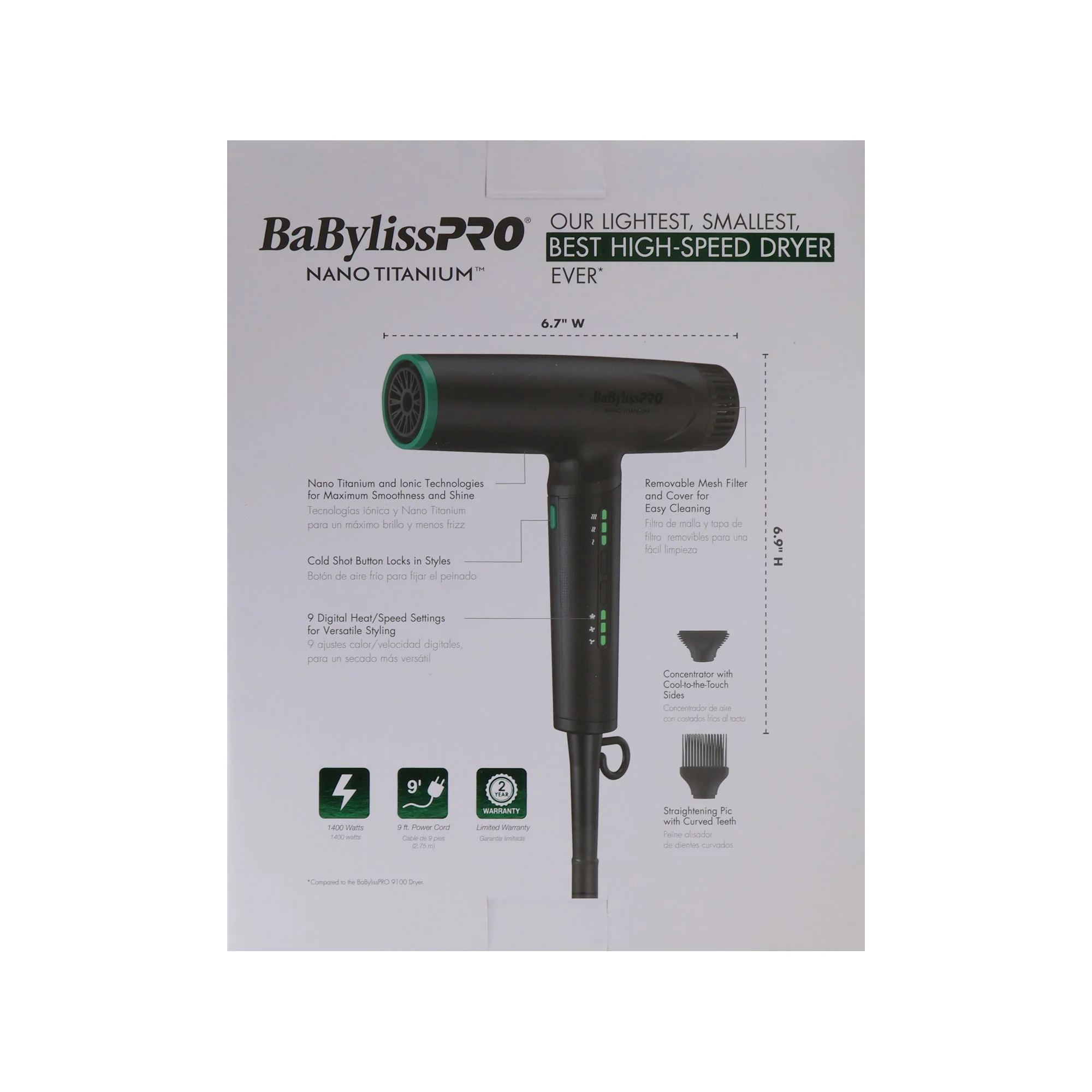 BaByliss Pro Nano Titanium Limited Edition Pro Nano Light Ionic Hair Dryer (Tomb45 Collection) with Nano Titanium 1" Ultra-Sleek Flat Iron and Brush - Image 5