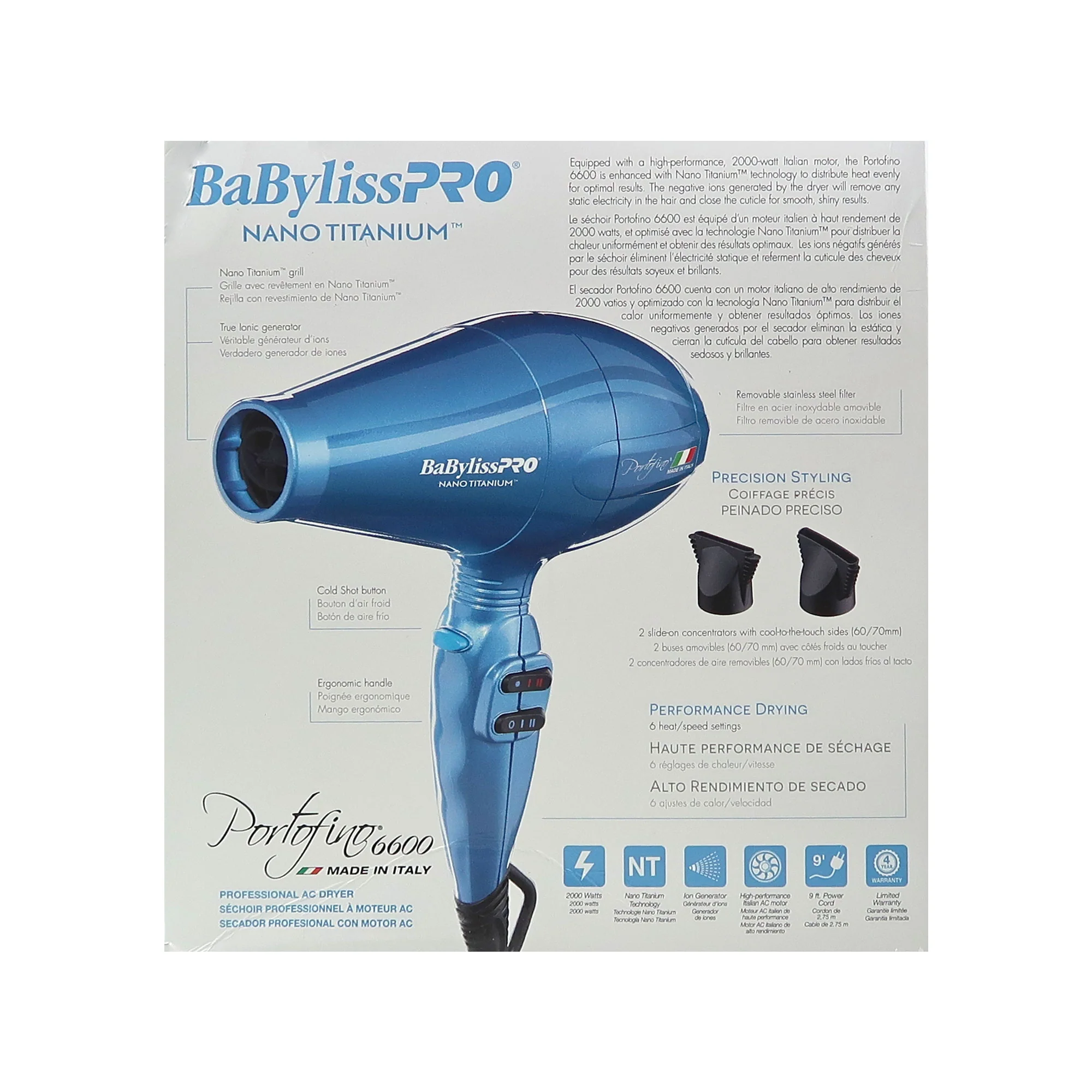 Babyliss Pro Nano Titanium Portofino 6600 Full-Size Hair Dryer BNT6610N and Conair Pro Ergo-Grip Vented Brush Collection Ergonomically Designed - Image 6