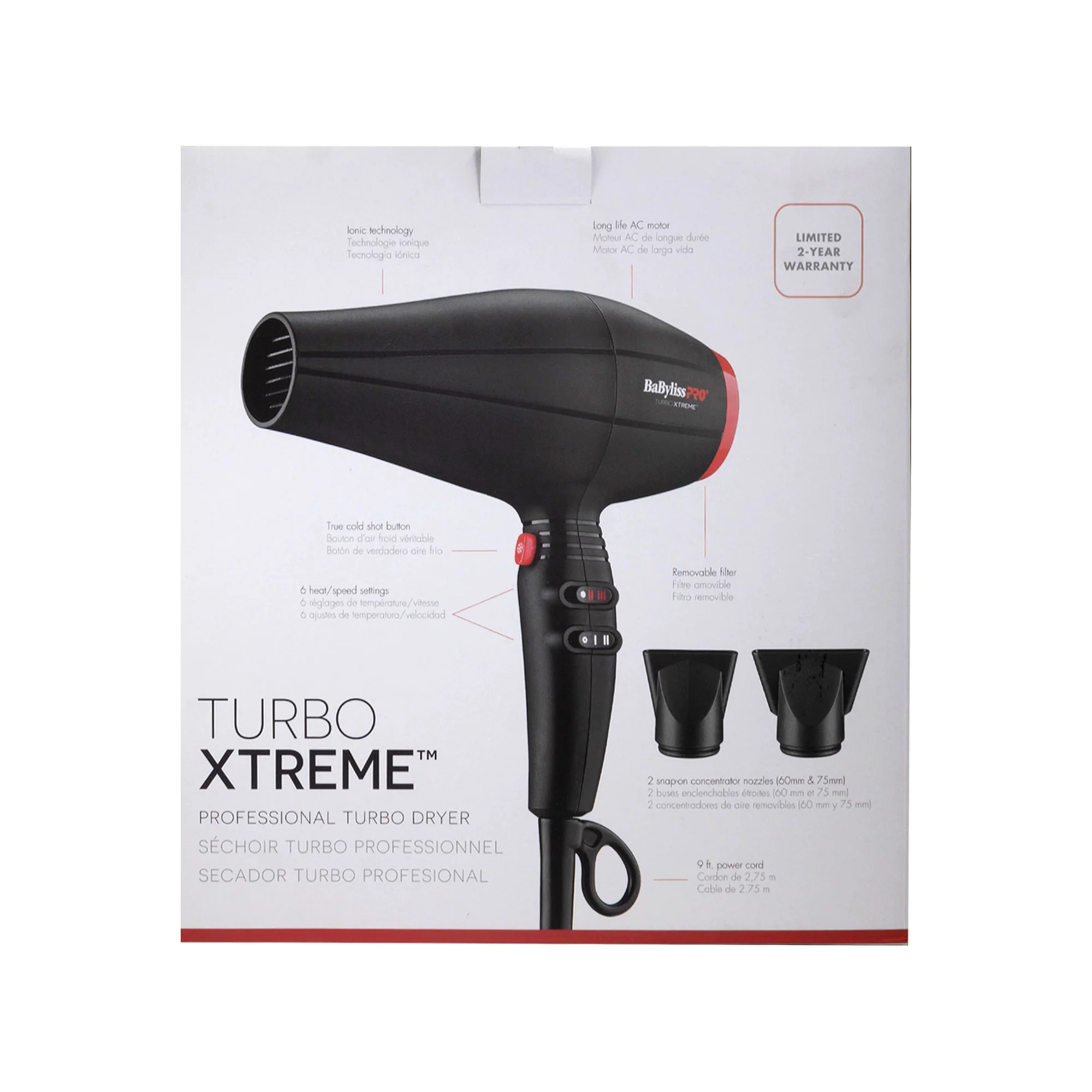 BaByliss Pro Professional Turbo Xtreme Hair Dryer BAB9400UC (Black) + Babyliss Pro Barberology Comb Set (Clipper, Cutting, Taper Combs) - Red - Image 6