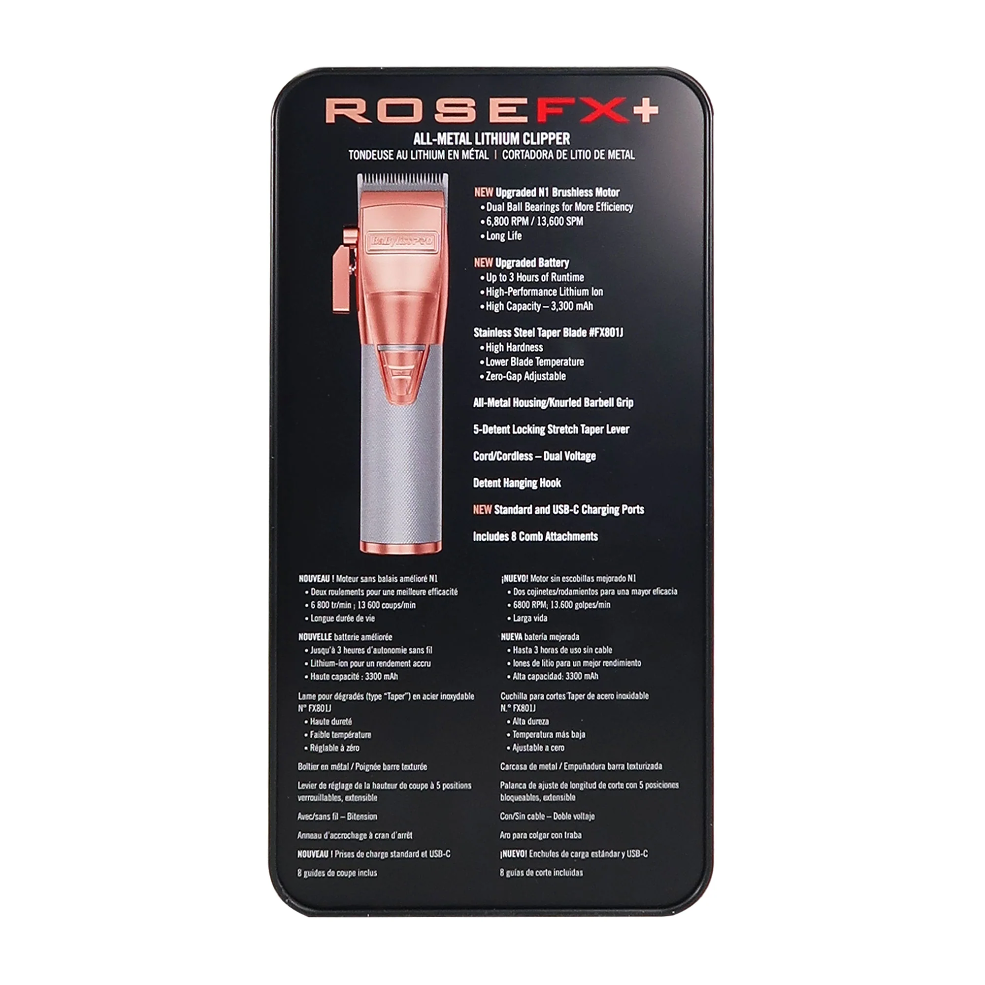 BaByliss Pro ROSEFX+ All-Metal Lithium Clipper #FX870NRG with BaByliss Pro ROSEFX+ Cord/Cordless All-Metal Lithium Outlining Trimmer Rose Gold #FX787NRG - Image 7