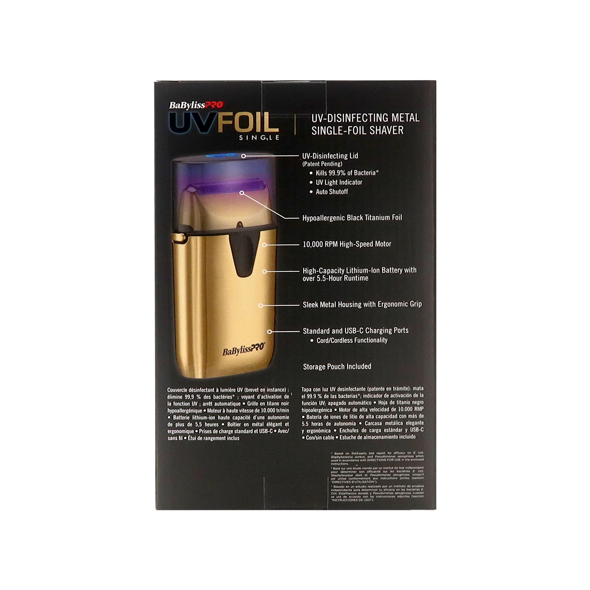 BaByliss Pro UVFOIL UV-Disinfecting Metal Single Foil Shaver Gold FXLFS1G with BaByliss Pro UVFOIL Single-Foil Shaver Replacement Kit Gold FXLRF1G and Barber Apron - Image 7