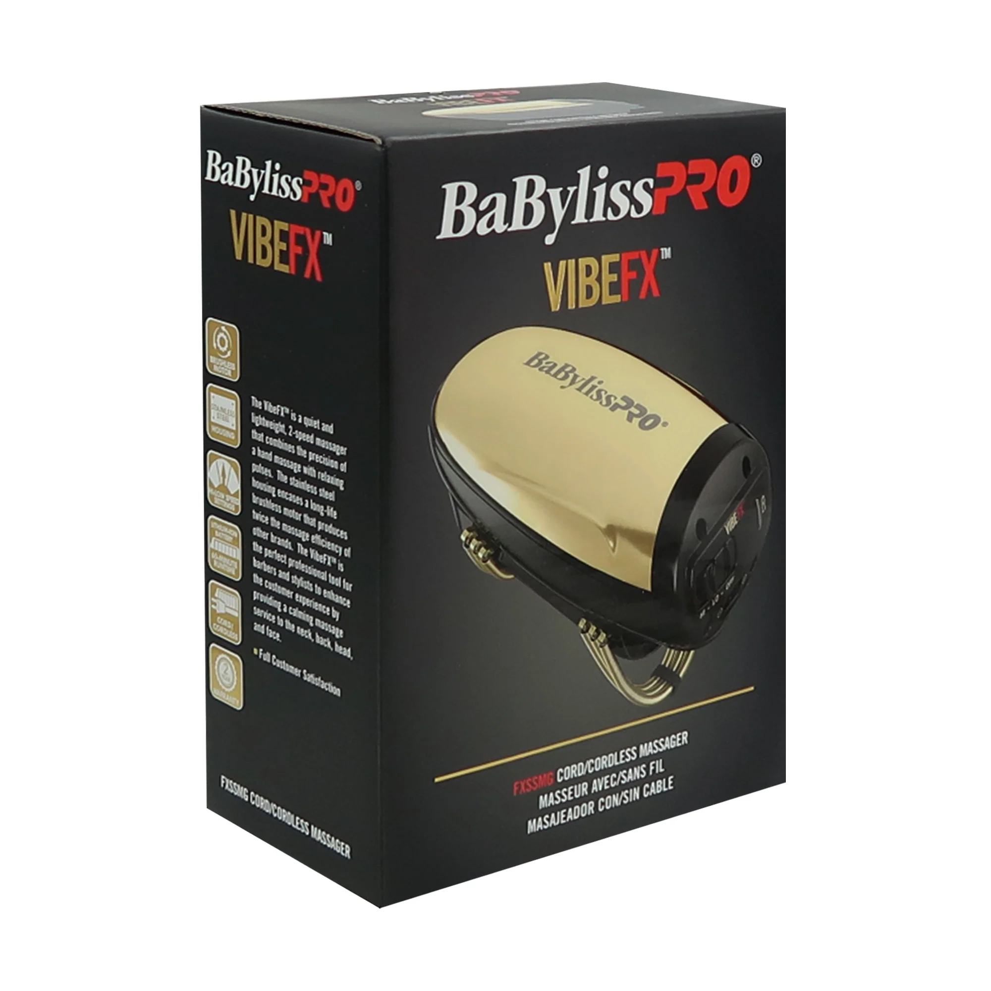 BabyLiss Pro Vibe FX Cord / Cordless Massager FXSSMG Gold with Fade Brush and 9" Comb - Image 5