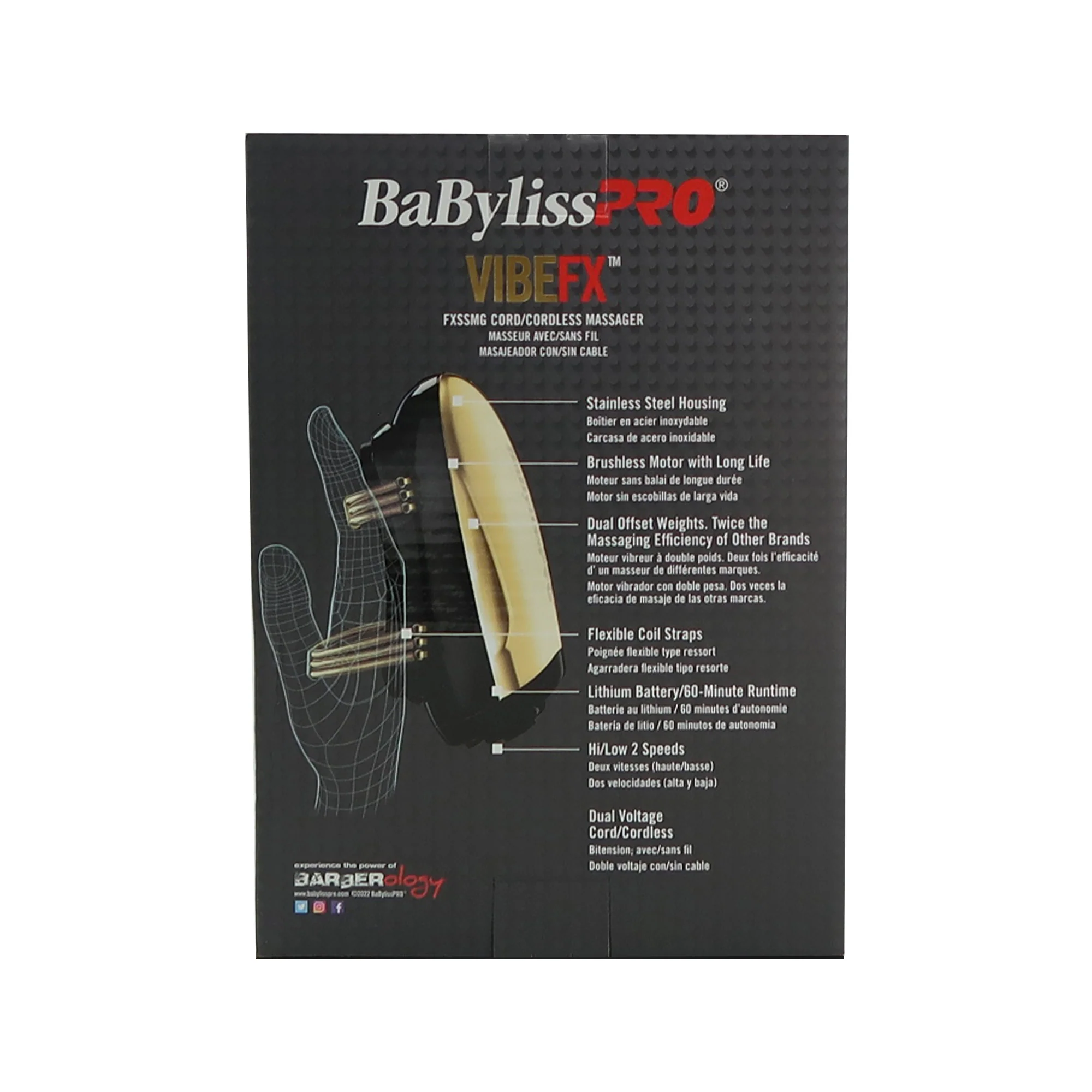 BabyLiss Pro Vibe FX Cord / Cordless Massager FXSSMG Gold with Fade Brush and 9" Comb - Image 6