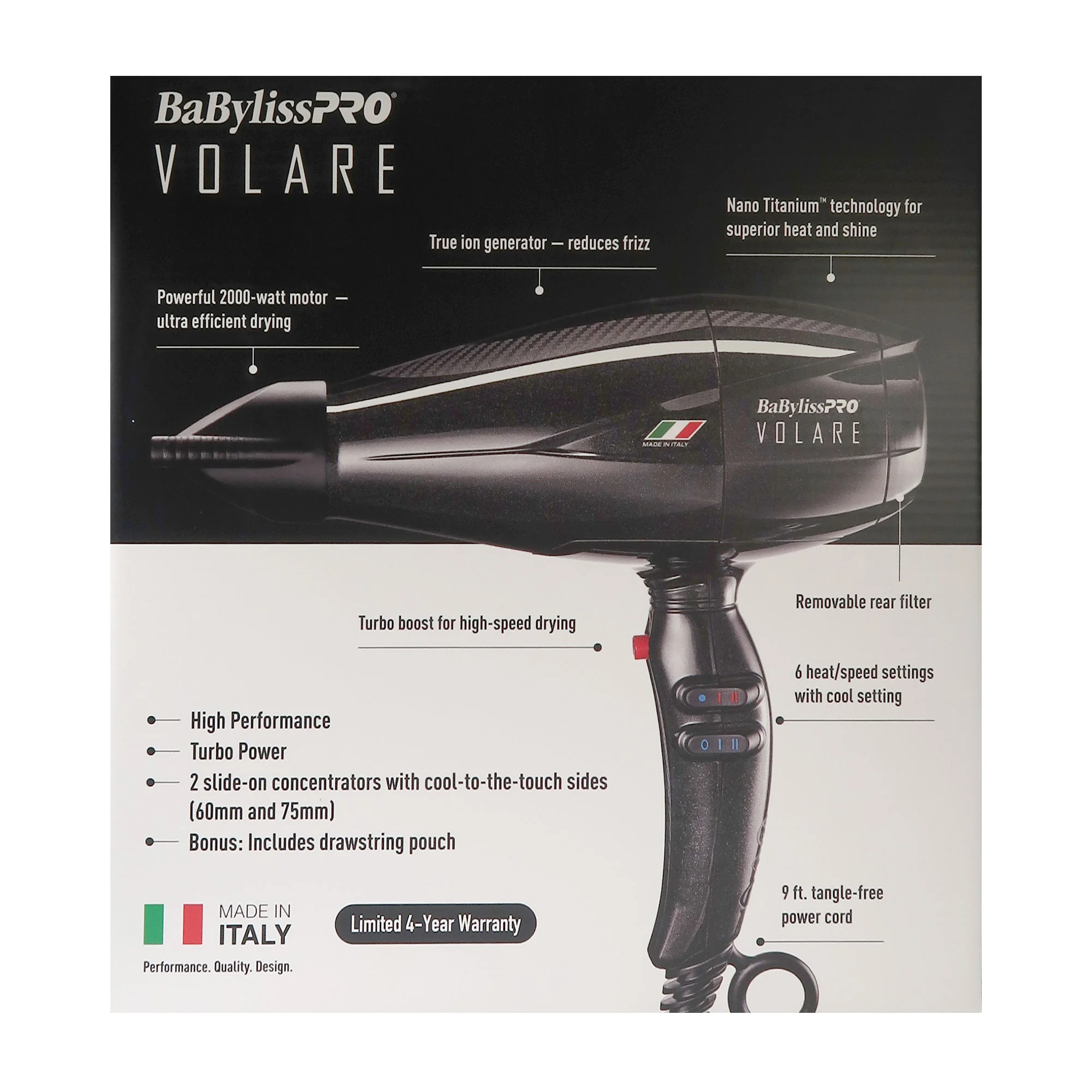 BaByliss Pro Volare Nano Titanium Professional Quality Italian Performance Hair Dryer 2000-Watt Blow Dryer (Black) #BVOL1 + Accessory Bundle - Image 5