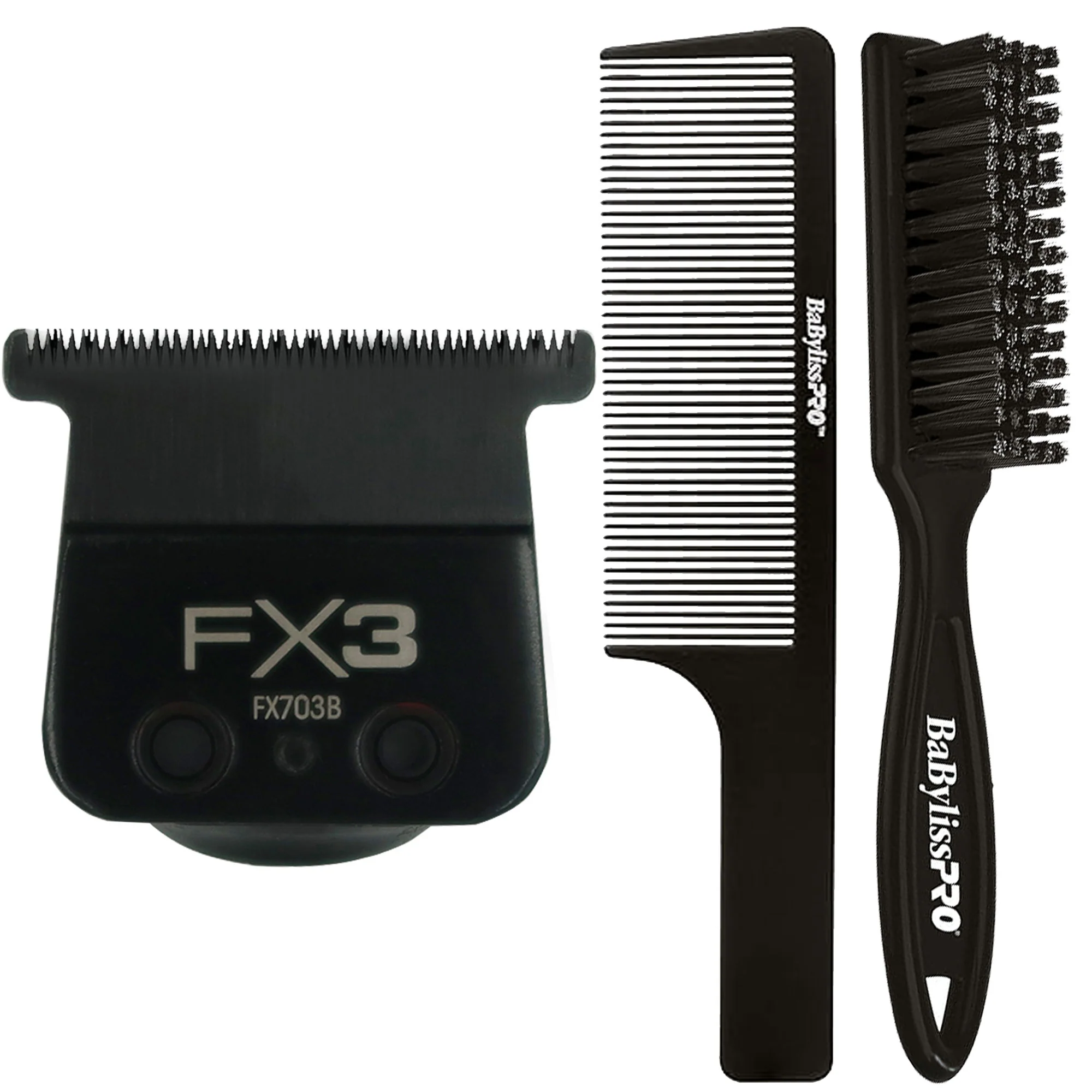 BaByliss Pro FX3 Titanium Carbon-Nitride Standard-Tooth Ultra-Thin Replacement T-Blade #FX703B + Fade Brush BPFADEB + 9" Clipper Comb