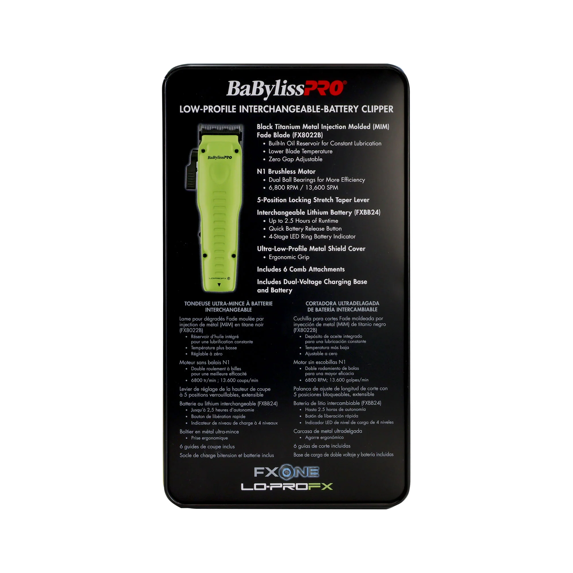 BaBylissPRO FXONE LoProFX Limited Edition Neon Yellow Clipper FX829 & Trimmer FX729NY + All-in-One Spray & Cutting Cape - Image 5