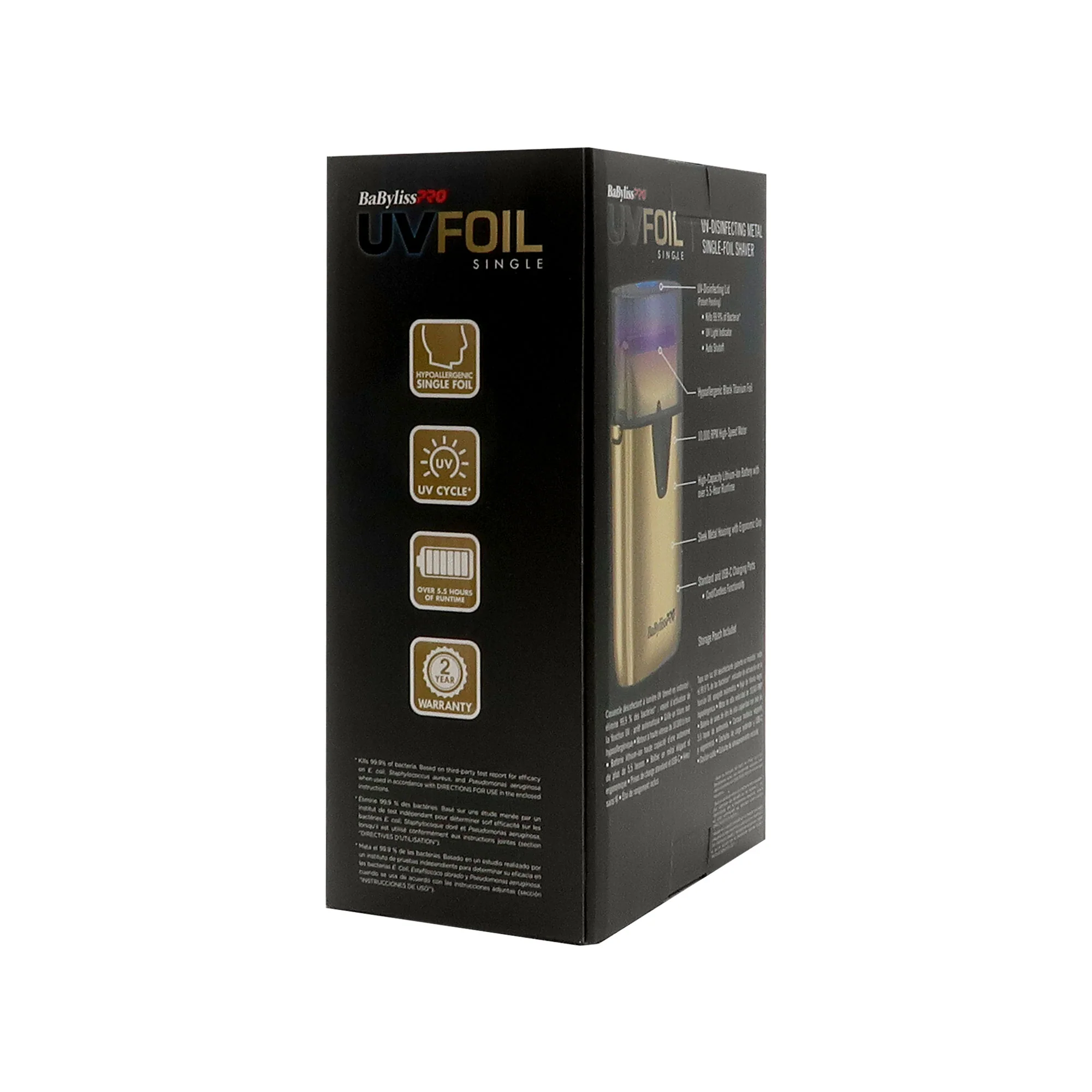 BaByliss Pro UVFOIL UV-Disinfecting Metal Single Foil Shaver - Gold FXLFS1G with Fade Brush and 9" Comb - Image 5
