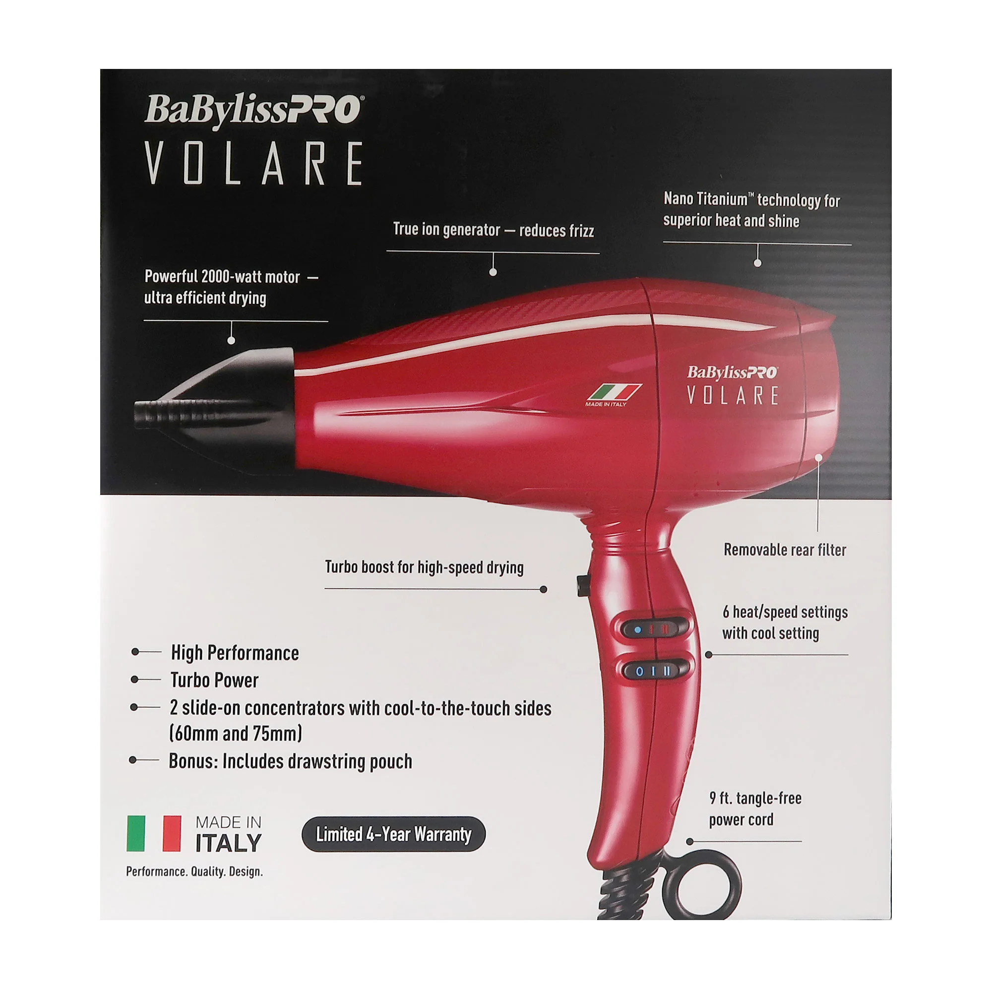 BaByliss Pro Nano Titanium Hair Dryer 2000W Hair Blower Red #BRVOL1 with Comb and Barber Apron - Image 4