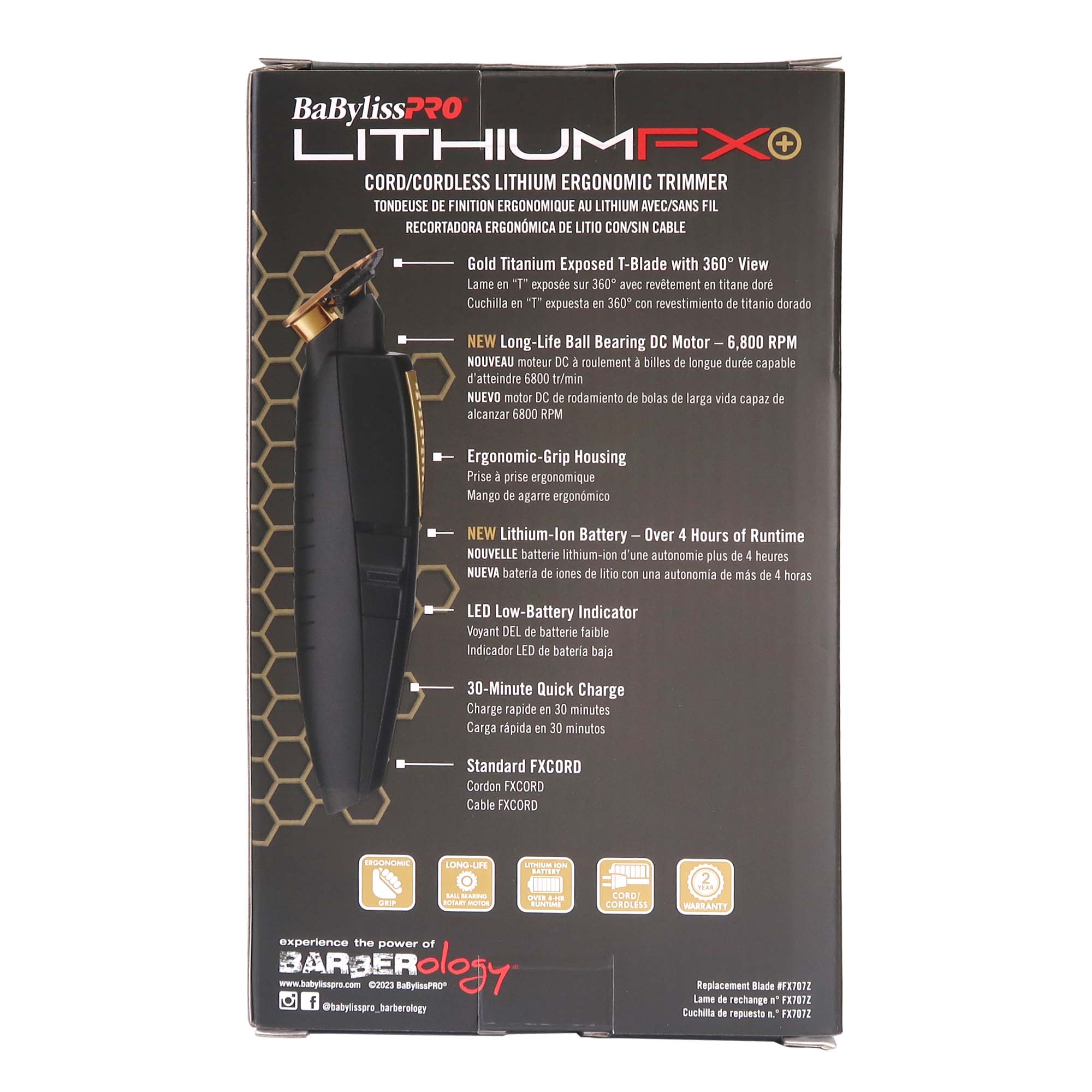 BaByliss Pro LithiumFX Cord/Cordless Lithium Ergonomic Trimmer #FX773N with Wahl Flat Top Comb Black #3333 - Image 4