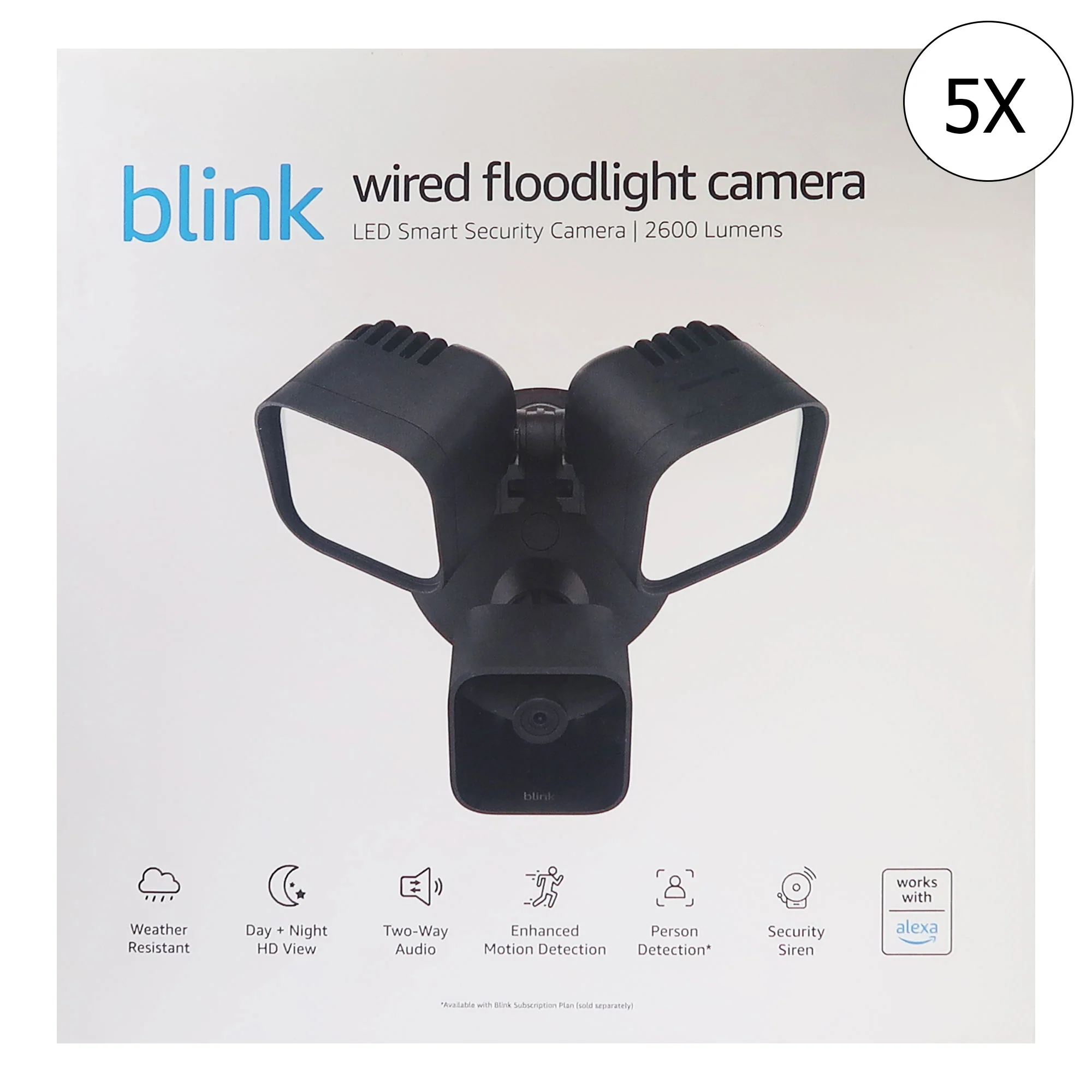 5x Blink Wired Floodlight Camera 2600 lumens Works with Alexa – 1 camera (Black)