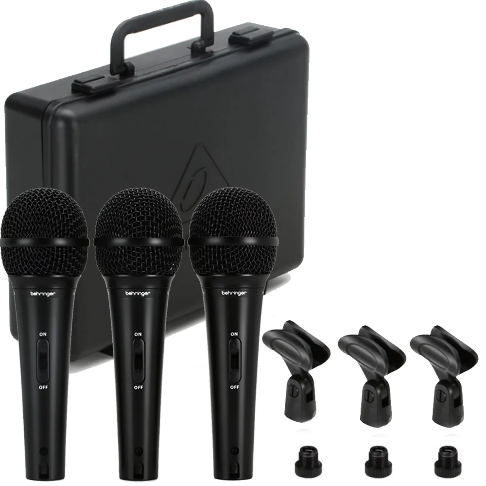 Behringer XM1800S Dynamic Vocal & Instrument Microphone (3-pack) + 3x Pig Hog 8mm XLR Microphone Cable Male to Female 10 Ft + 3x Zoom TPS-4 Tabletop Tripod Microphone Stand - Image 2