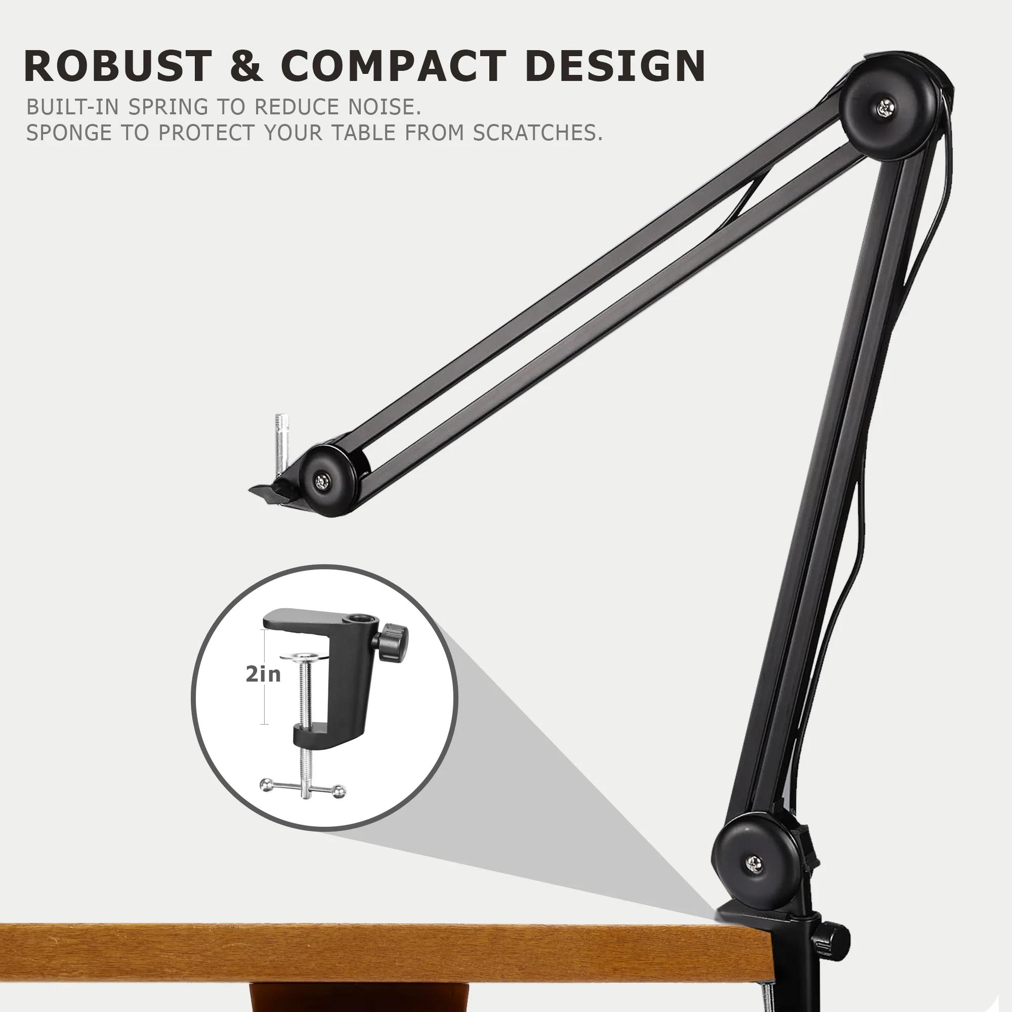 Boya BY-BA20 Aluminum Alloy Desk Holder Microphone Stand Bracket with Desk Mount & 5/8†to 3/8†Screw Heavy-Duty Microphone Arm Stand Adjustable & Foldable for Streaming, Podcast, Video Gaming, Recording - Image 3