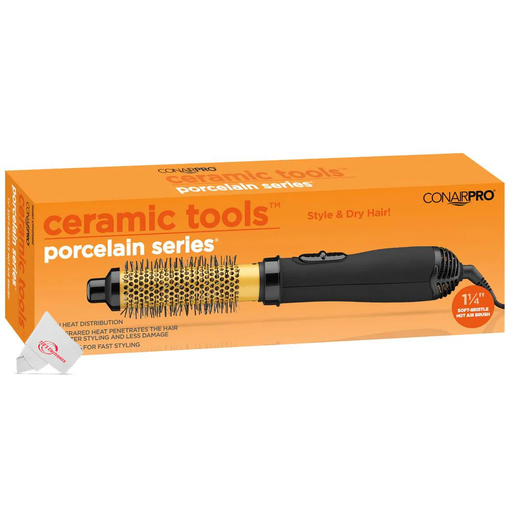 Conair Pro Ceramic Tools Porcelain Series 1.25 Inch 1000W Soft-Bristle Hot Air Brush to Style & Dry Hair - Image 4