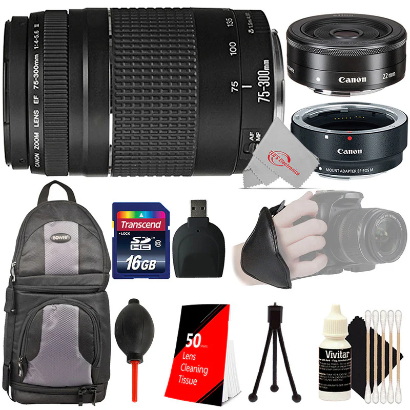 Canon EF 75-300mm III Lens with Canon EF-M 22mm STM Lens + EF-EOS M Adapter Accessory Bundle