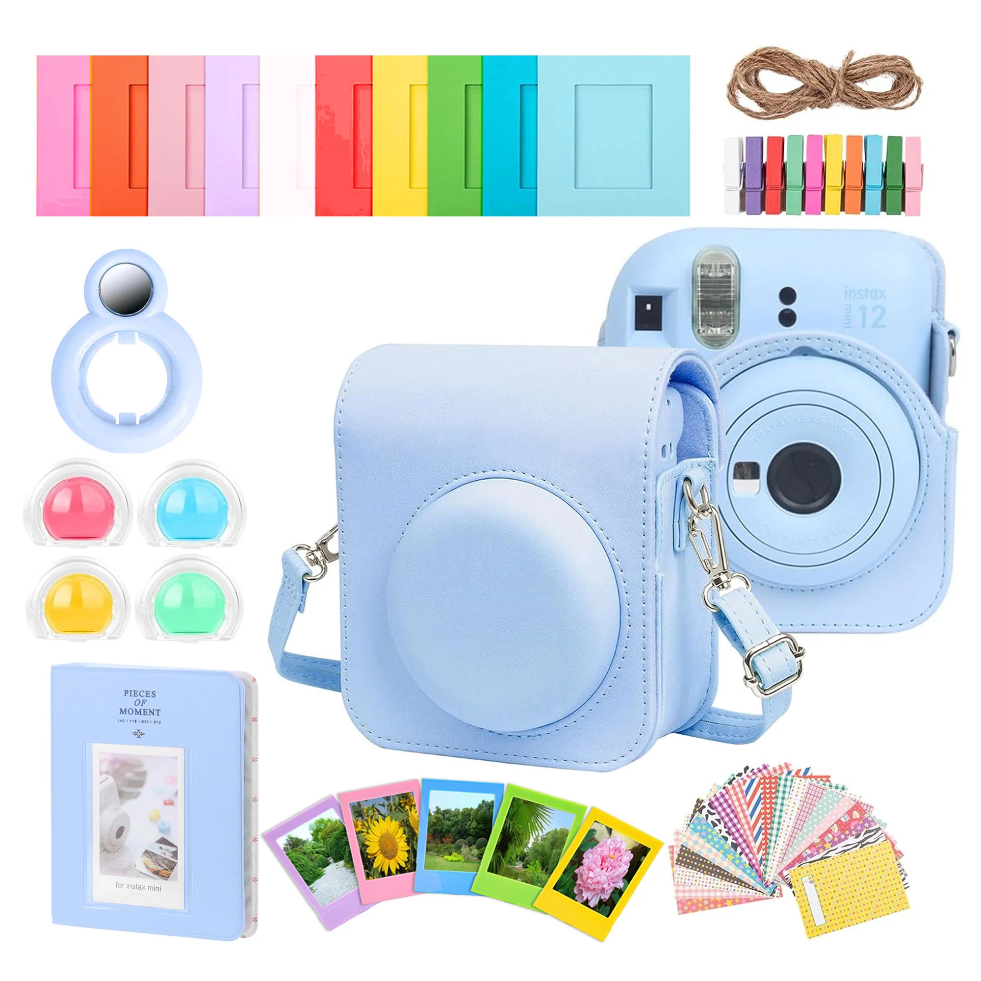 Complete Accessory Kit for Fujifilm Instax Mini 8/9/11/12 – Camera Case, Photo Album, Frames, Stickers & Lens Filters (Blue) + 2x Fujifilm 2x10 Film Mini Instax Film Pack - Image 2