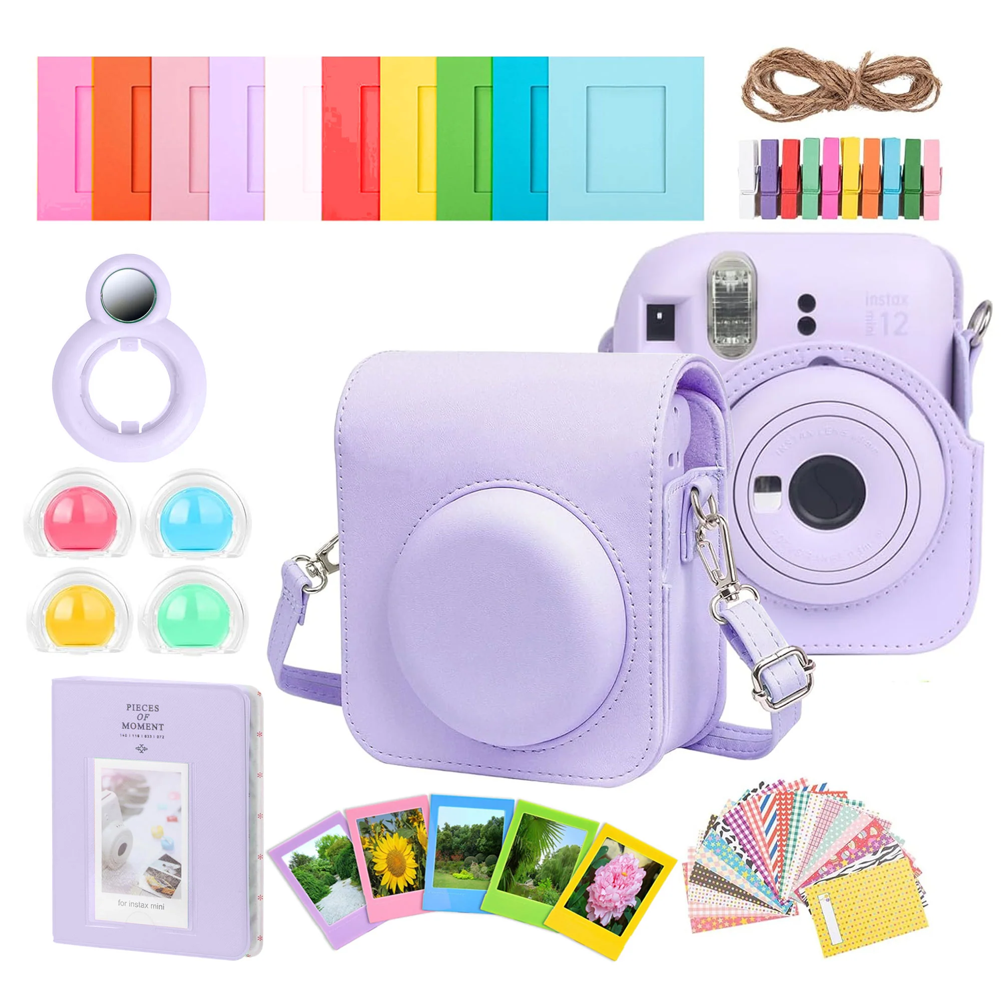 Complete Accessory Kit for Fujifilm Instax Mini 8/9/11/12 – Camera Case, Photo Album, Frames, Stickers & Lens Filters (Purple) + 4x Fujifilm 2x10 Film Mini Instax Film Pack - Image 2