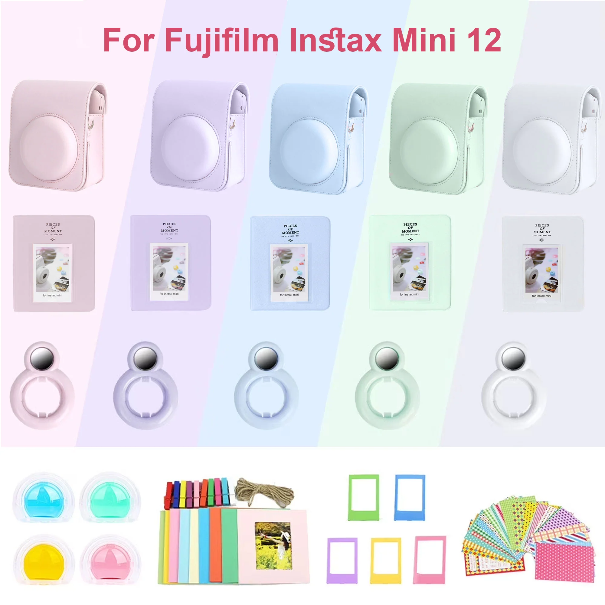 Complete Accessory Kit for Fujifilm Instax Mini 8/9/11/12 – Camera Case, Photo Album, Frames, Stickers & Lens Filters (White) - Image 2
