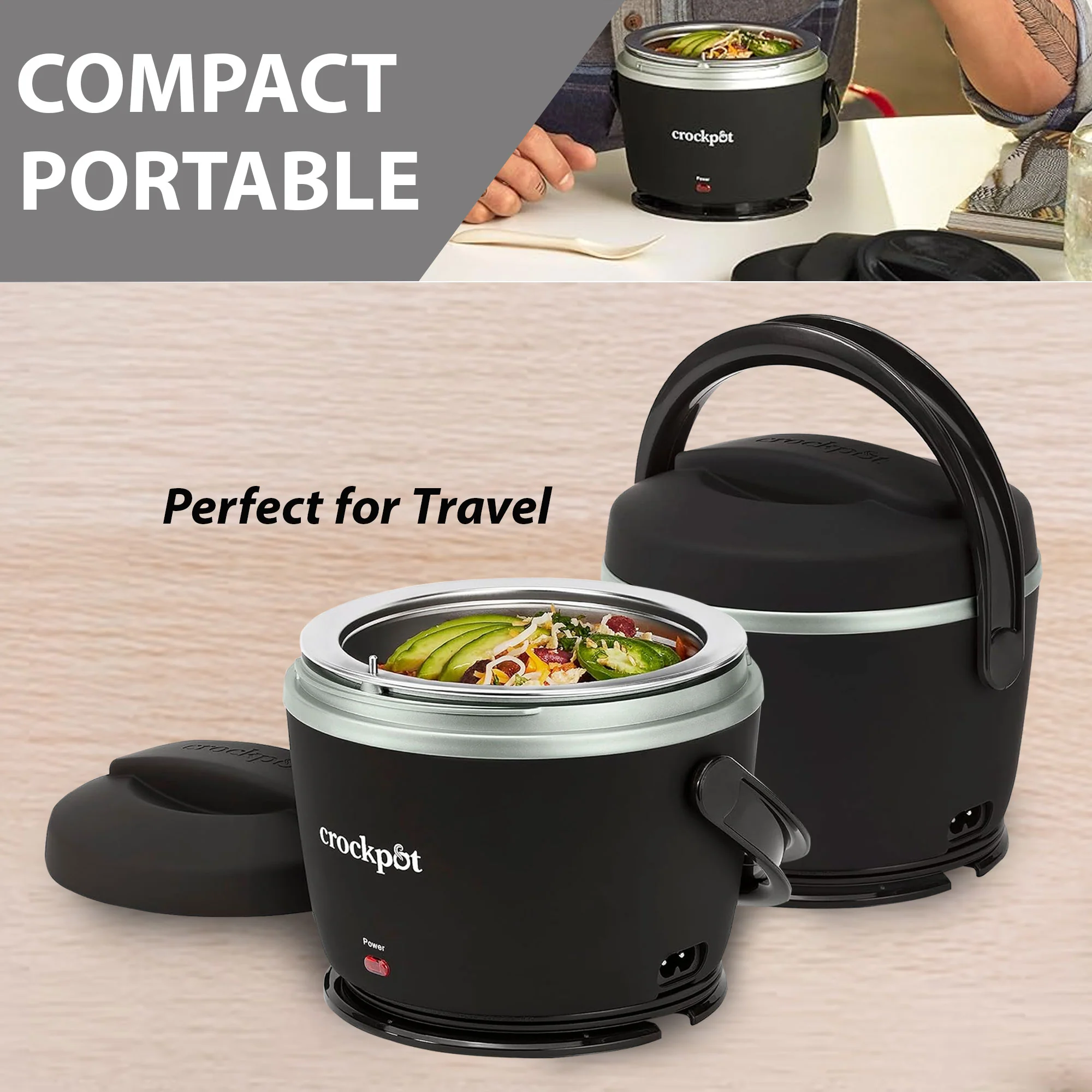 Crock-Pot Electric Lunch Box, Portable Food Warmer for On-the-Go, 20-Oz (591 mL), Black Licorice + Travel Cutlery Set + Easy & Delicious Crock-Pot Recipes - Image 4