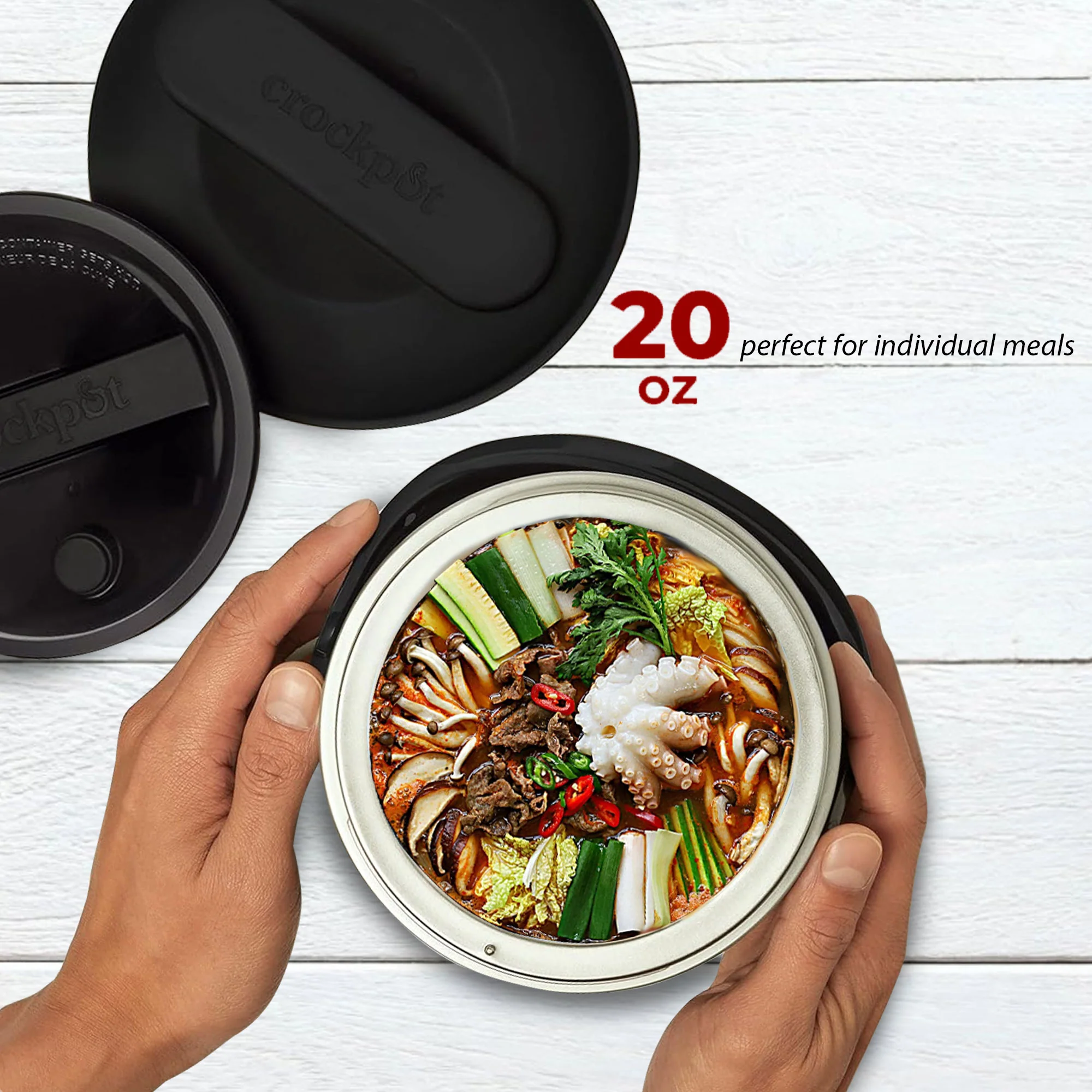 Crock-Pot Electric Lunch Box, Portable Food Warmer for On-the-Go, 20-Ounce (591 mL), Black Licorice + Eco-Friendly Stainless Steel Cutlery Set – Spoon, Fork & Chopsticks in Convenient Case for Students, Camping, Weddings and Travel - Image 3
