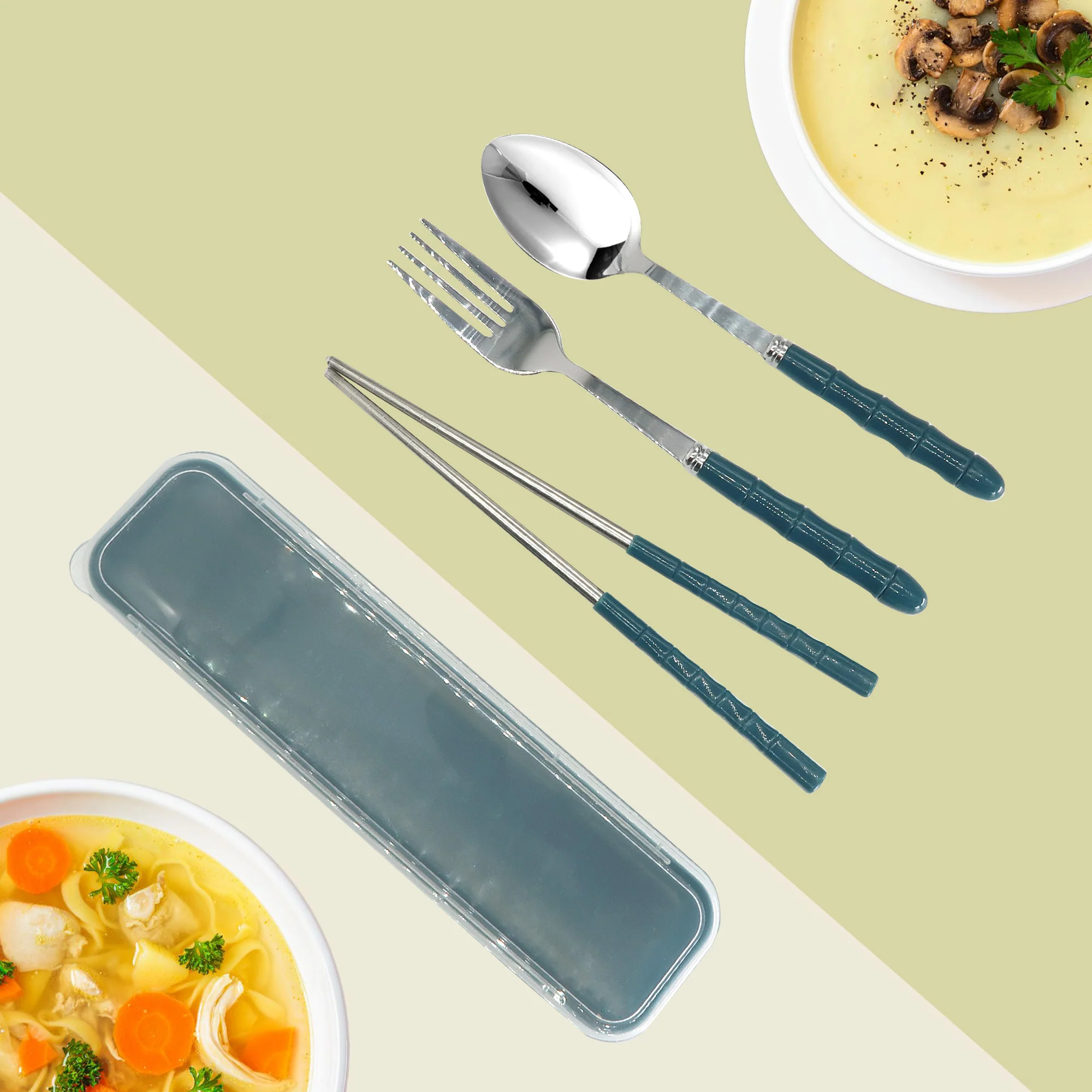 Crock-Pot Electric Lunch Box, Portable Food Warmer for On-the-Go, 20-Ounce (591 mL), Black Licorice + Eco-Friendly Stainless Steel Cutlery Set – Spoon, Fork & Chopsticks in Convenient Case for Students, Camping, Weddings and Travel - Image 5