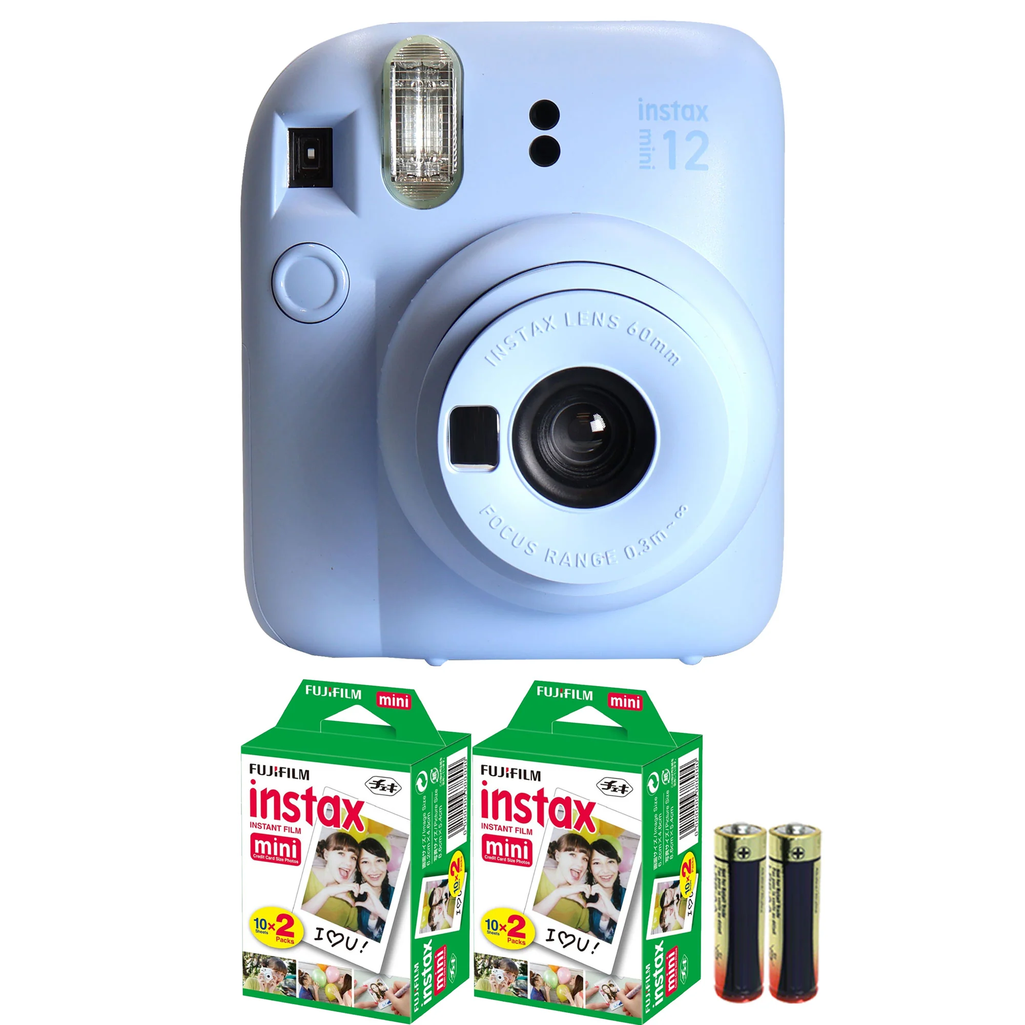 FUJIFILM INSTAX MINI 12 Instant Film Camera (Pastel Blue) + 2x Fujifilm 2x10 Film Mini Instax Film Pack + Panasonic Alkaline 2 "AA"  Batteries
