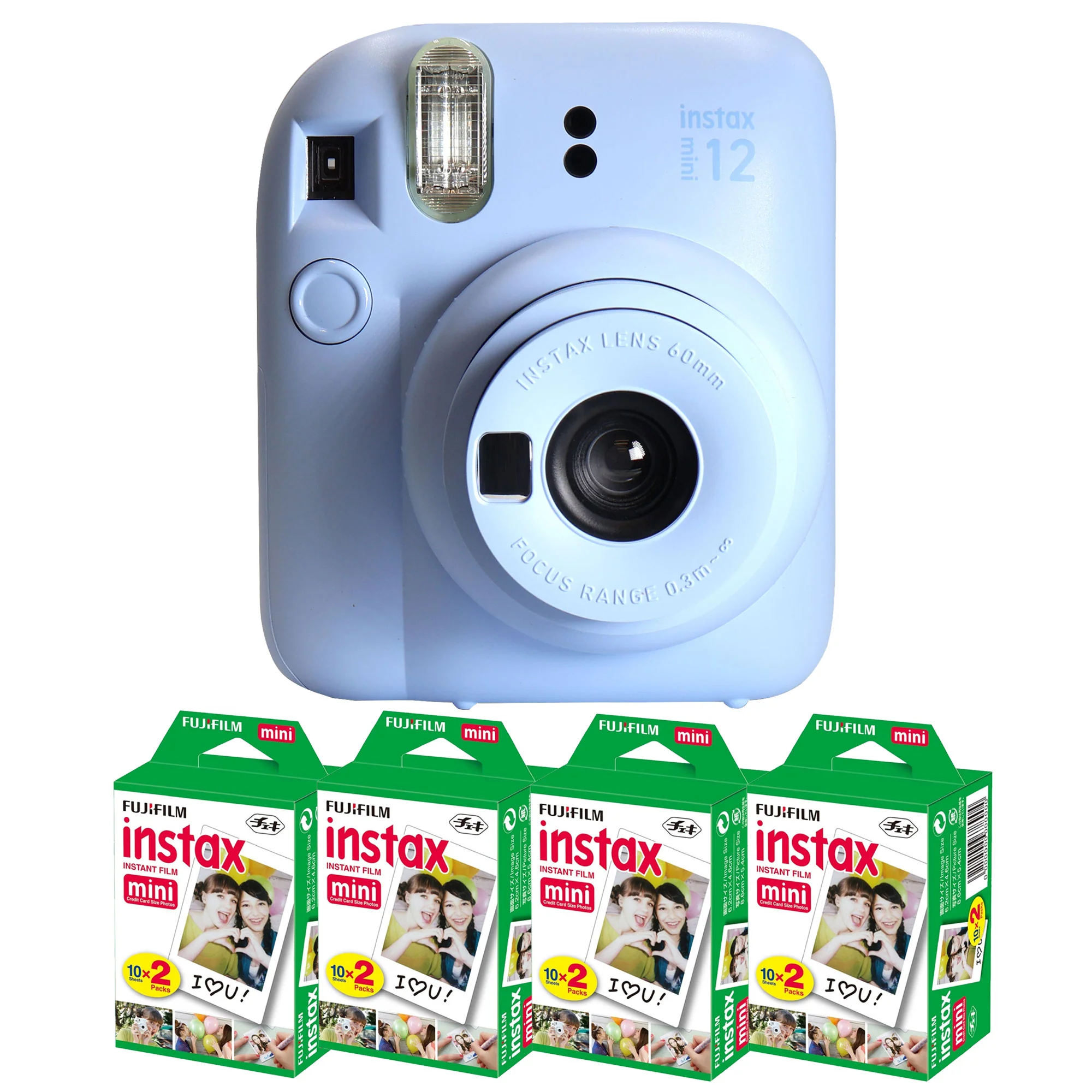 FUJIFILM INSTAX MINI 12 Instant Film Camera (Pastel Blue) + 4x Fujifilm 2x10 Film Mini Instax Film Pack